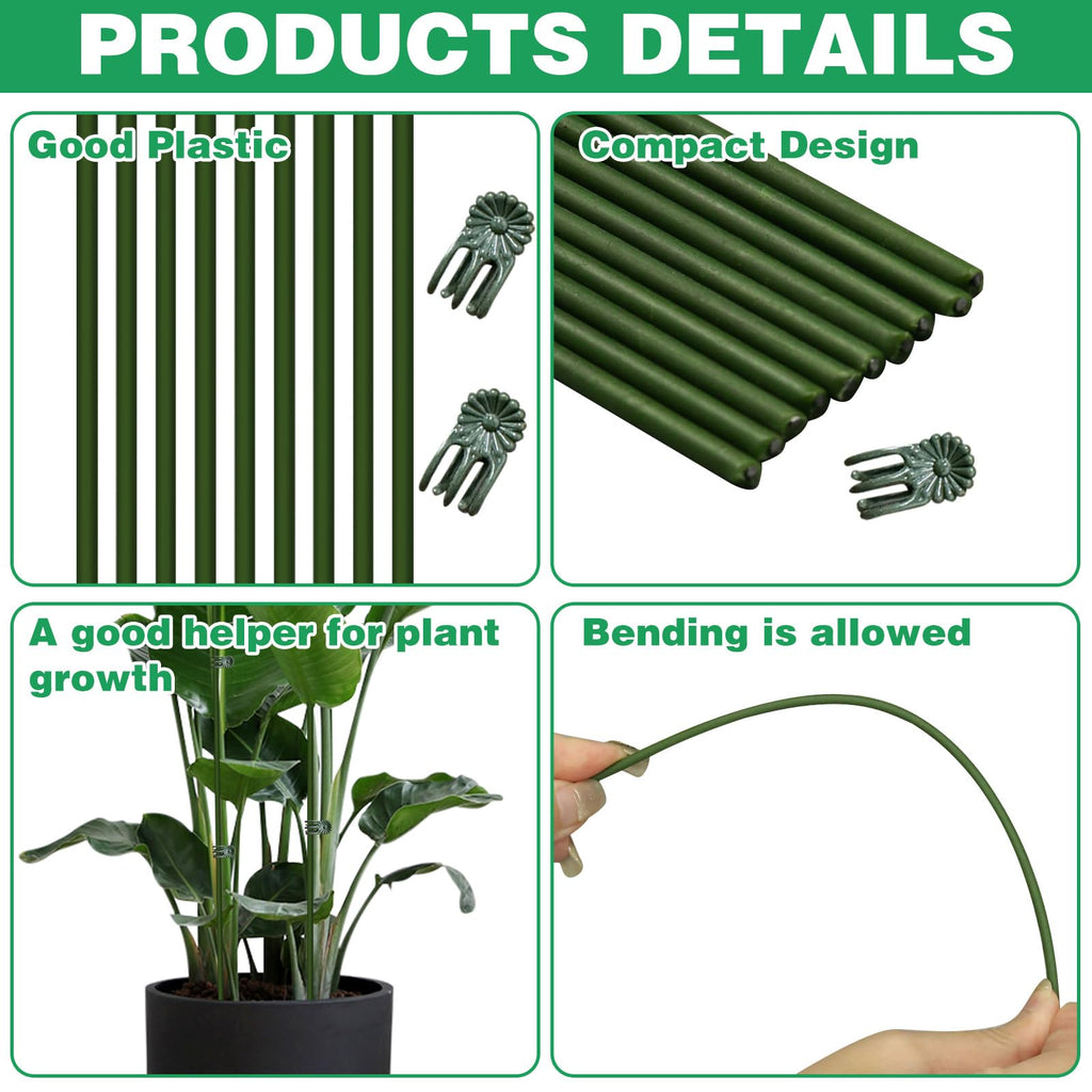 50Pcs Plant Stake Clip Set Green, Plant Sticks Supplies Support Tall, Useful Support Clips, Fine Workmanship Allow Bending Suitable for Various Pots Indoors and Outdoors