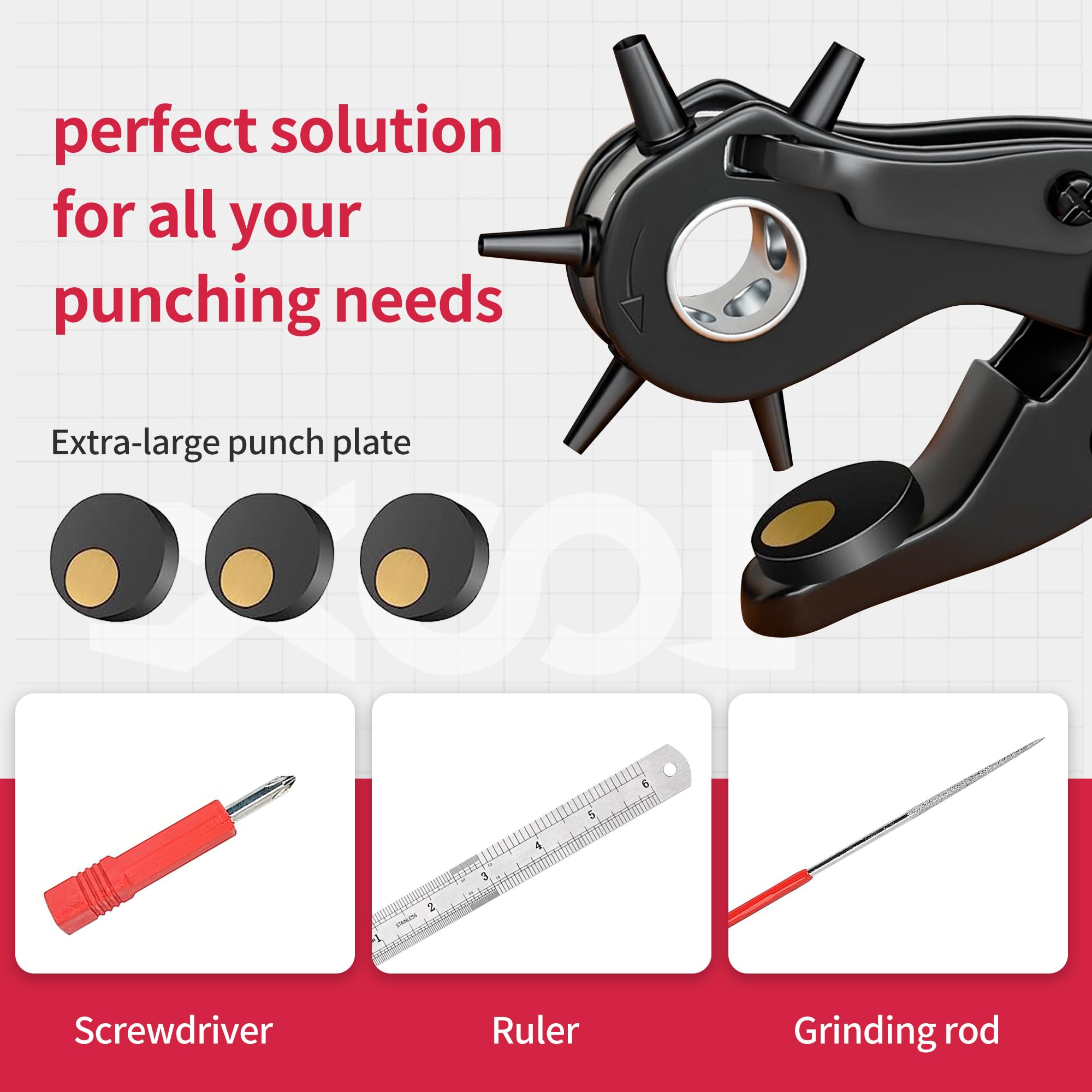 XOOL Revolving Punch Plier Kit, Leather Hole Punch Set for Belts, Watch Bands, Straps, Dog Collars, Saddles, Shoes, Fabric, DIY Home or Craft Projects, Heavy Duty Rotary Puncher, Multi Hole Sizes Make