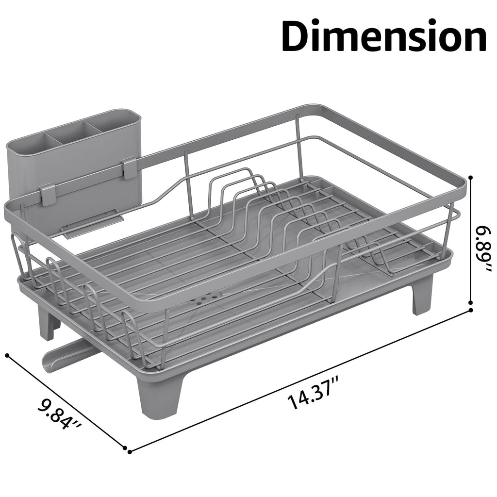 Urackify Dish Drying Rack - Large Dish Rack with Drainboard for Kitchen Counter, Stainless Steel Dish Drainer Fits Most Kitchen Sinks, Gray