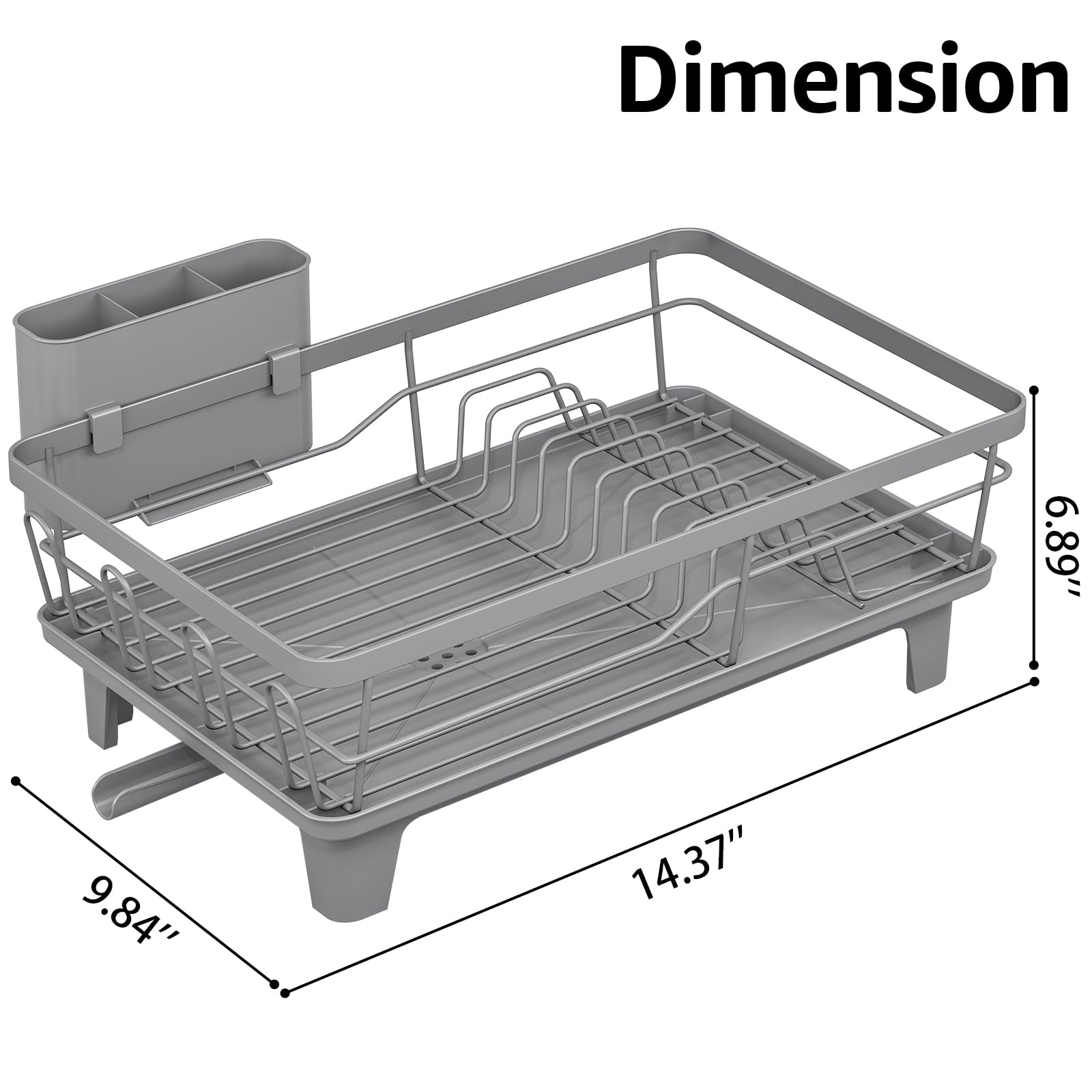 Urackify Dish Drying Rack - Large Dish Rack with Drainboard for Kitchen Counter, Stainless Steel Dish Drainer Fits Most Kitchen Sinks, Gray