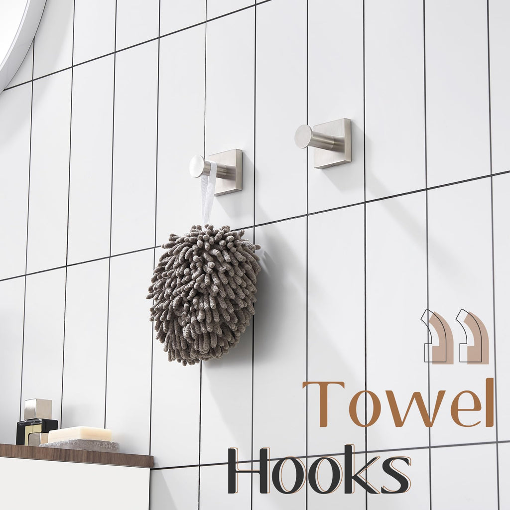 KOKOSIRI Robe Hooks for Bathrooms Wall Brushed Nickel Bath Towel Hook Holder for Shower Hanging Kitchen Accessories Stainless Steel 2 Pack, B1016BR-P2