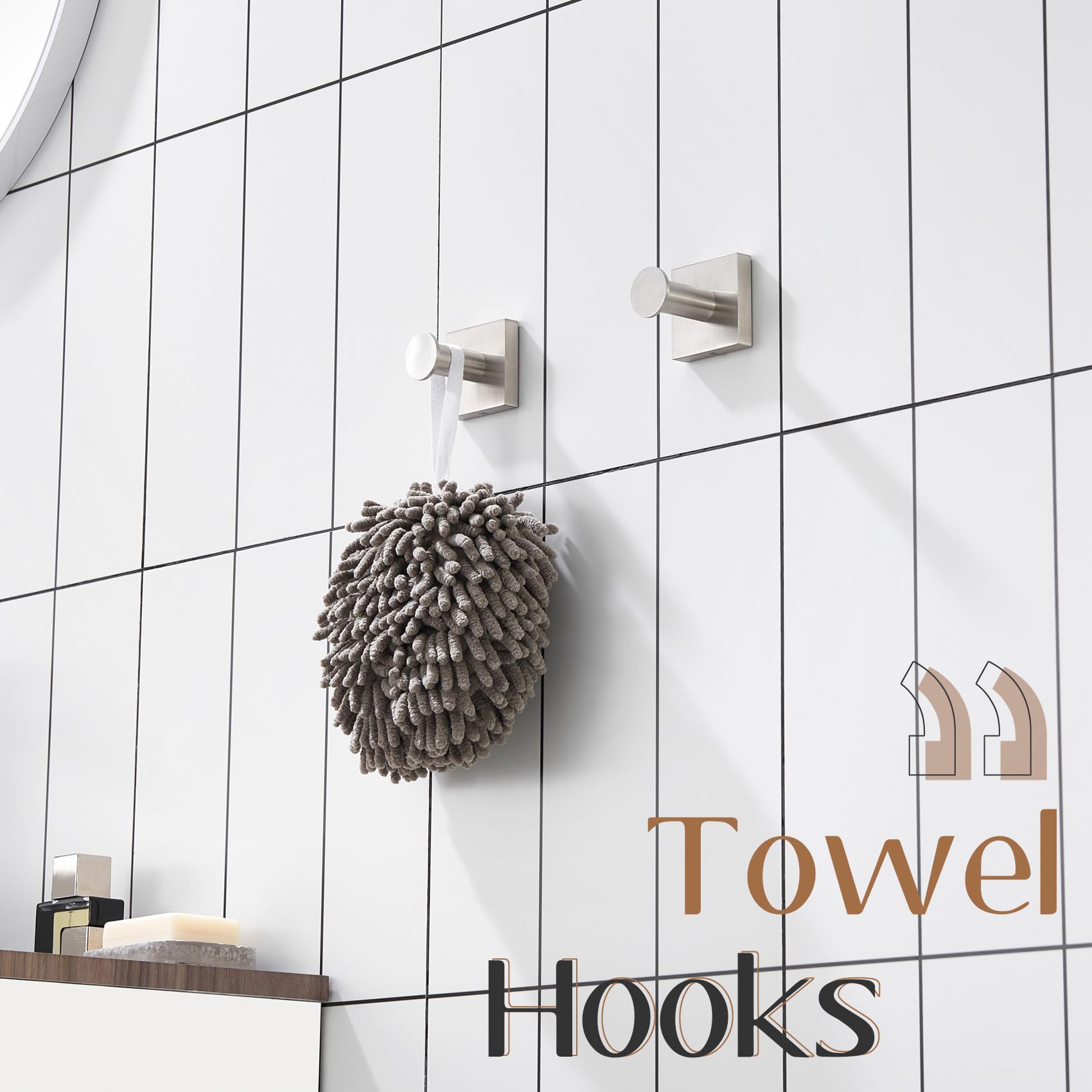 KOKOSIRI Robe Hooks for Bathrooms Wall Brushed Nickel Bath Towel Hook Holder for Shower Hanging Kitchen Accessories Stainless Steel 2 Pack, B1016BR-P2