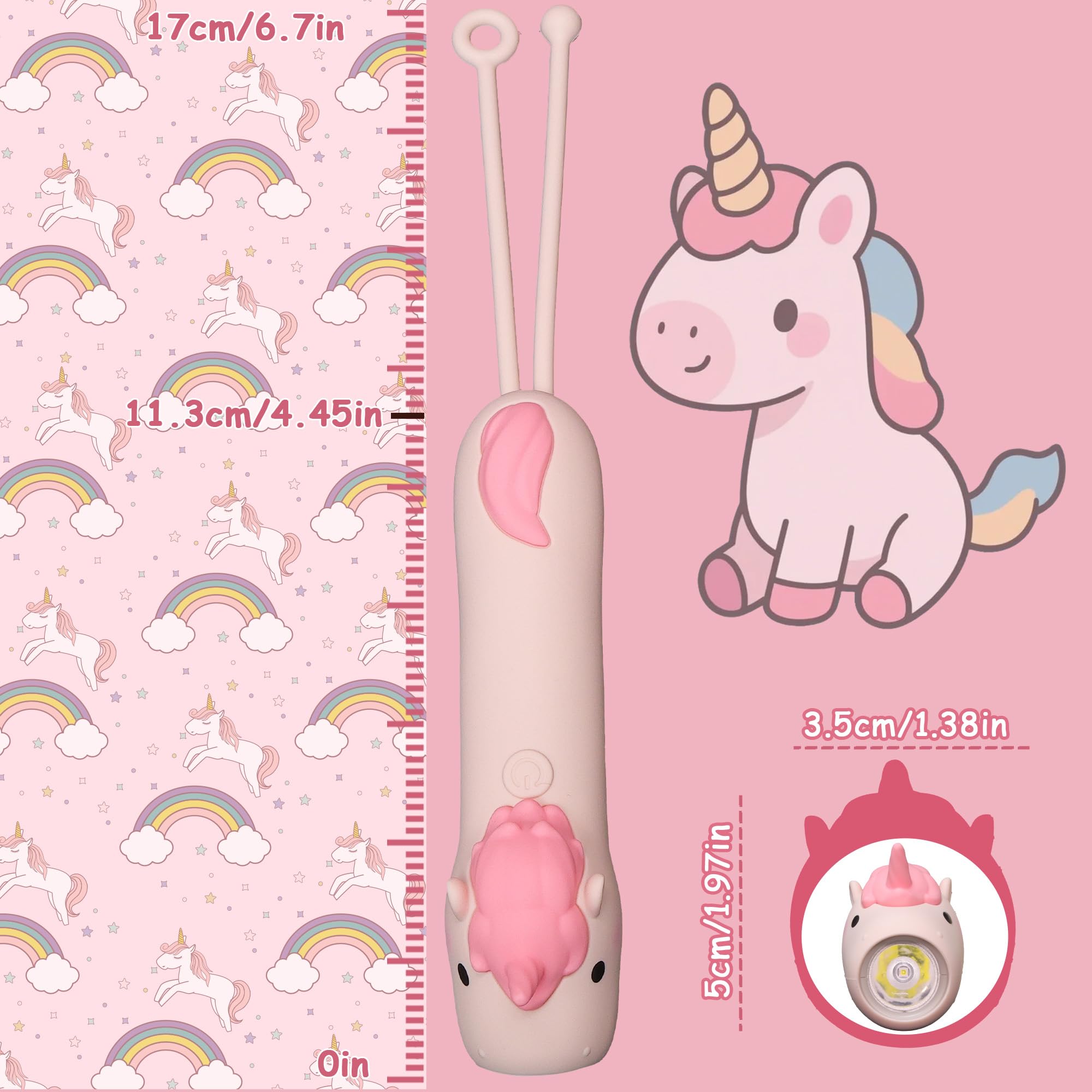 Ammonite Cute Unicorn Dimmable Silicone Flashlight, Portable Animal Flashlights with Hanging Strap, Compact Rechargeable Camping Light for Hiking Emergencies and Outdoor Use