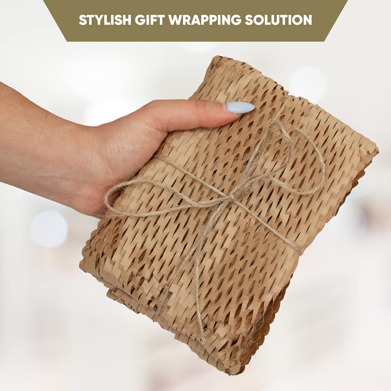 Honeycomb Packing Paper 12” x 200' with 24 Fragile Stickers & Rope | Eco-Friendly Bubble Cushioning Wrap Roll for Packing & Moving Supplies | Honeycomb Kraft Paper Roll for Packing & Moving Boxes