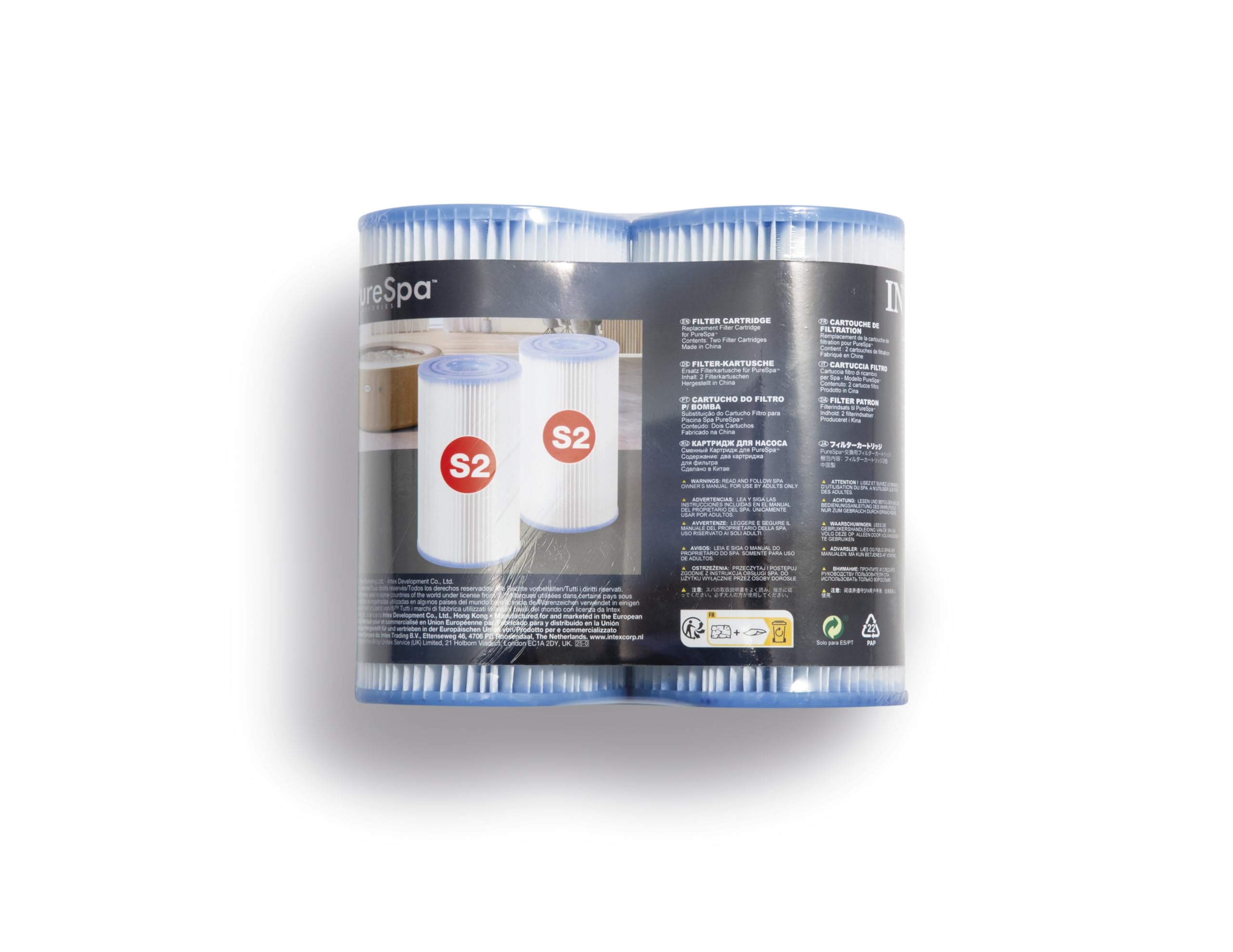 Intex 29012E PureSpa Type S2 Heavy Duty Easy Set Dacron Paper Hot Tub Spa Filter Replacement Cartridge for Various PureSpa Models, 2 Pack