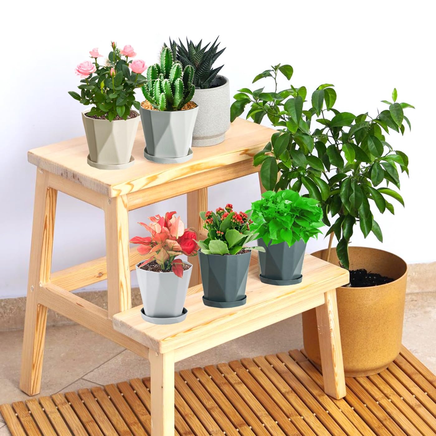 XINHUISHQZ 5 Inch Plant Pots, 6 Pack Plastic Planters Modern Flower Pot with Drainage Holes and Saucers for All House Plants, Herbs, Flowers and Seeding Nursery (5inch-6pcs)