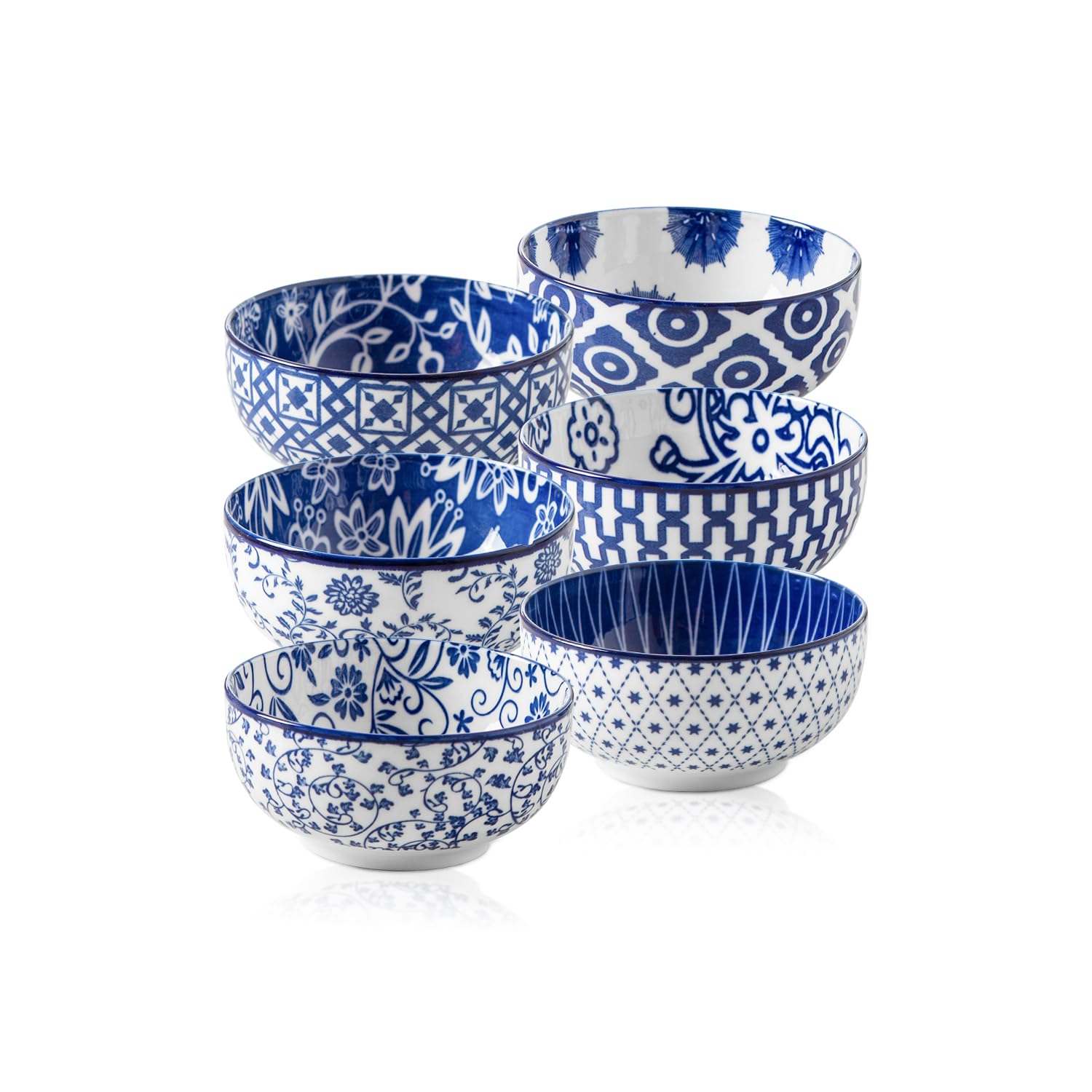 Cerkik Ceramic Dipping Bowls Set - Mini 4 Oz / 113 ml Dessert Bowls - Small 3.5 Inch / 9 cm Porcelain Bowls for Side Dishes, Snack, Appetizer - Microwave Dishwasher Safe - Set of 6 - Vintage Blue