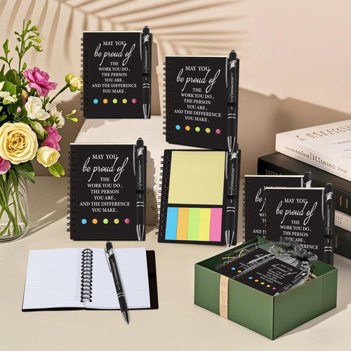 12 Sets Thank You Gifts, Employee Appreciation Gifts, Inspirational Notebooks With Sticky,Inspirational Pens And Gift Bags,Mini Motivational Notebooks for Teacher Student Staff Volunteer Gifts