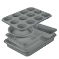 Barlket Baking Pans Set, Baking Set Nonstick with Grey Marble Coating, 5-Piece, Oven Safe, Even Heating, Stackable Bakeware Set with Carbon Steel Round/Square Cake Pan, Muffin, Bread Tin