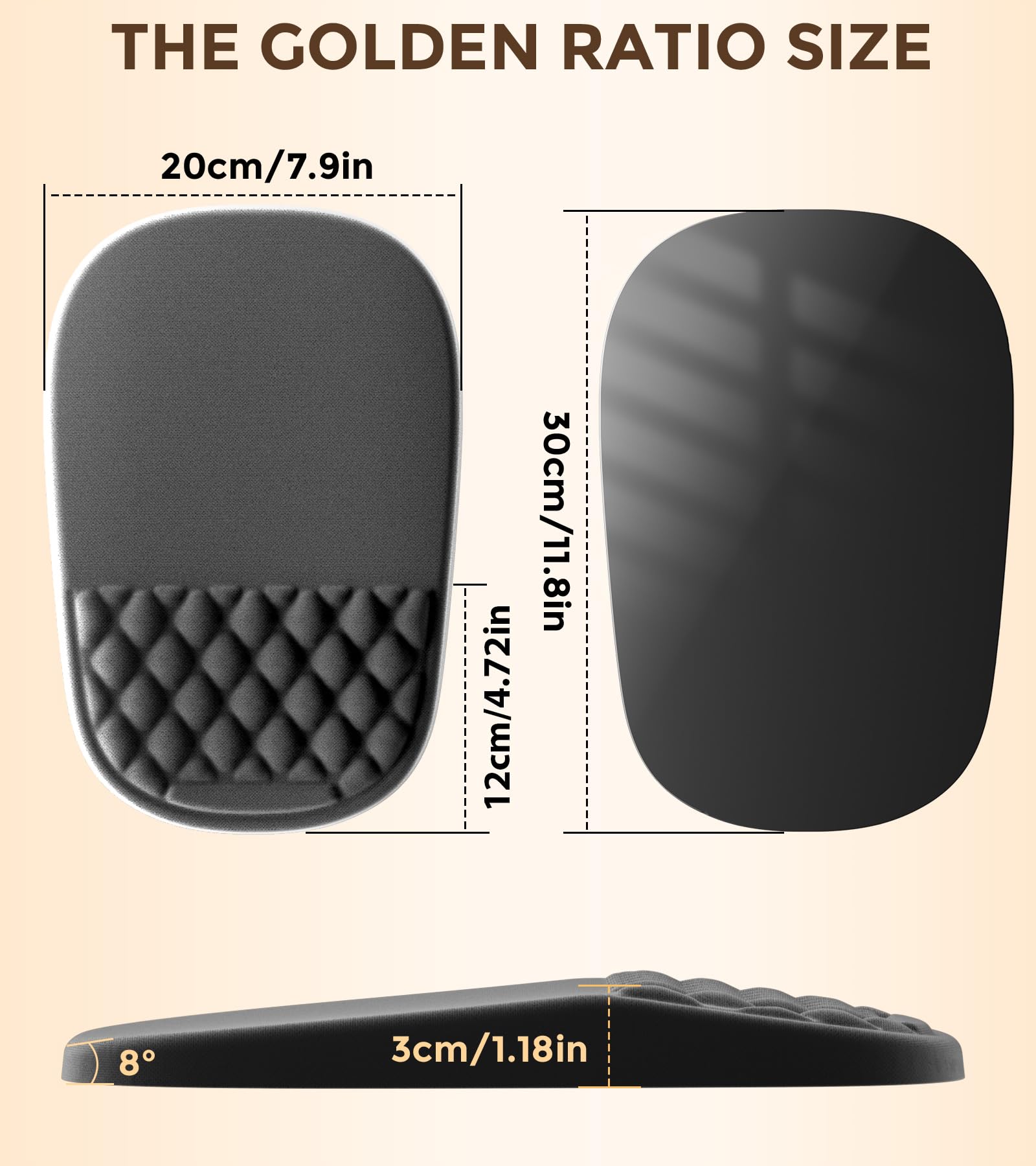 AUEDROT Ergonomic Mouse Pad with Wrist Rest 2 in 1 Mousepad with Wrist Support, Memory Foam Desk Mouse Mat with Massage Nubs & Gel PU Non-Slip Base, Suitable for Office & Gaming, Black