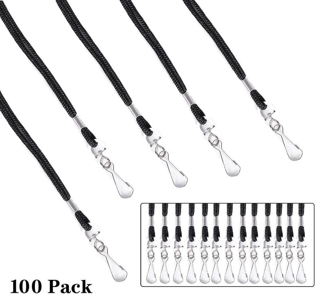 100 Pack Badge Lanyards, for ID Badges, Black Lanyards Badge Holder Card Lanyards with Swivel Hook (Black)