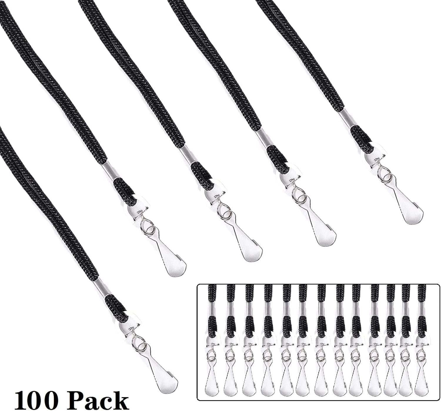 100 Pack Badge Lanyards, for ID Badges, Black Lanyards Badge Holder Card Lanyards with Swivel Hook (Black)