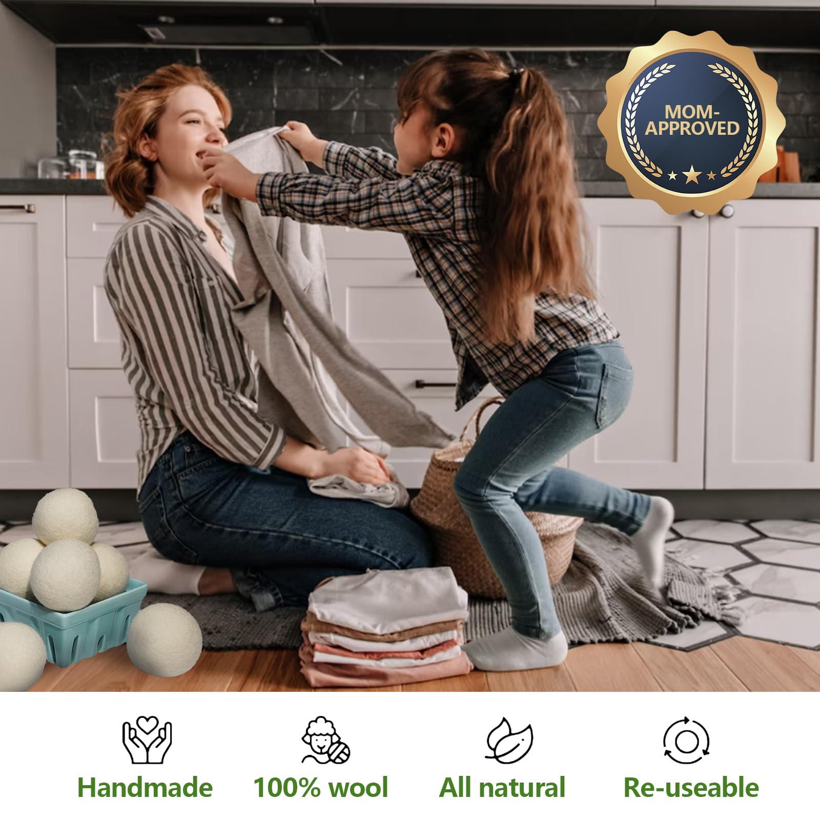 Wool Dryer Balls Handmade Gray XL Pack of 6,Organic Dryer Balls Laundry Reusable Anti Static,100% Natural New Zealand Wool Fabric Softener Balls Laundry Balls for Dryer for 1000+ Loads,Reduces Drying Time,Baby Safe & Odorless .