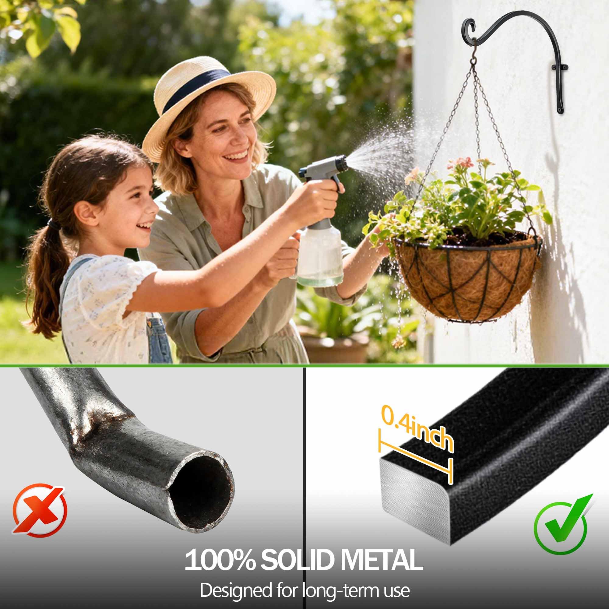 AJART Ceiling Hooks for Hanging Plants: Iron Plant Hanger for Wall Moun (Black 12inch, 12 Inch)