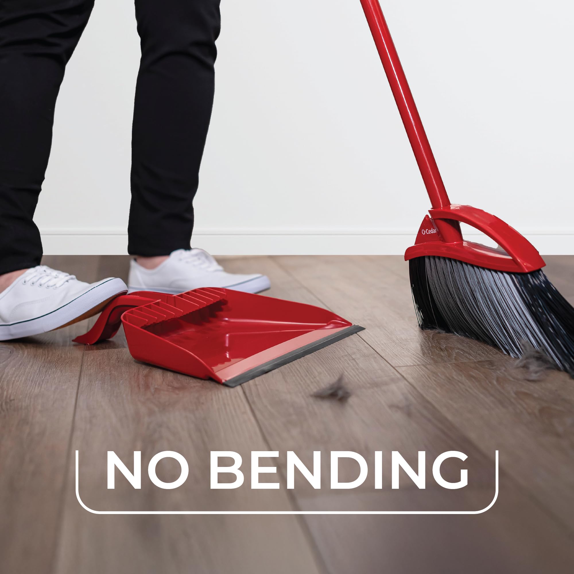 O-Cedar Pet Pro Broom & Step-On Dustpan PowerCorner, Red