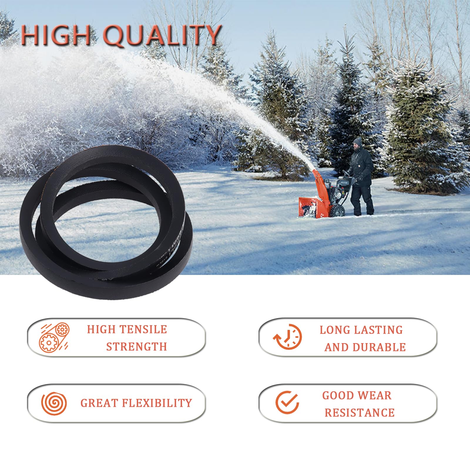 754-04195 Snow Thrower Belts for MTD（2Pcs）, Cub-Cadet, Craftsman 754-04195, 954-04195A, 1/2-Inch by 37-Inch Replacement Snowthrower Auger Belt,Black（2Pcs）