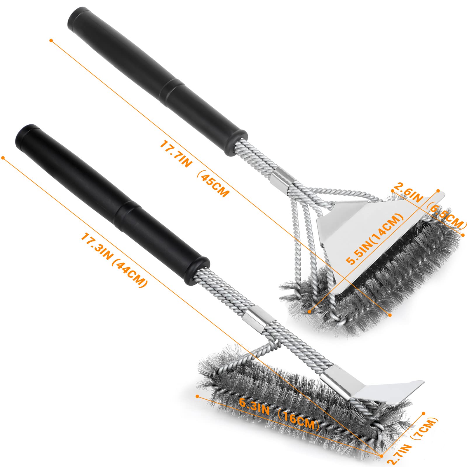 BBQ Grill Brushes, 2 Packs BBQ Brush Cleaner for Grill, Stainless Steel BBQ Cleaning Brush with Scraper, BBQ Brush Bristle Free Suitable for Gas, Charcoal, Infrared & Barbecue Grill