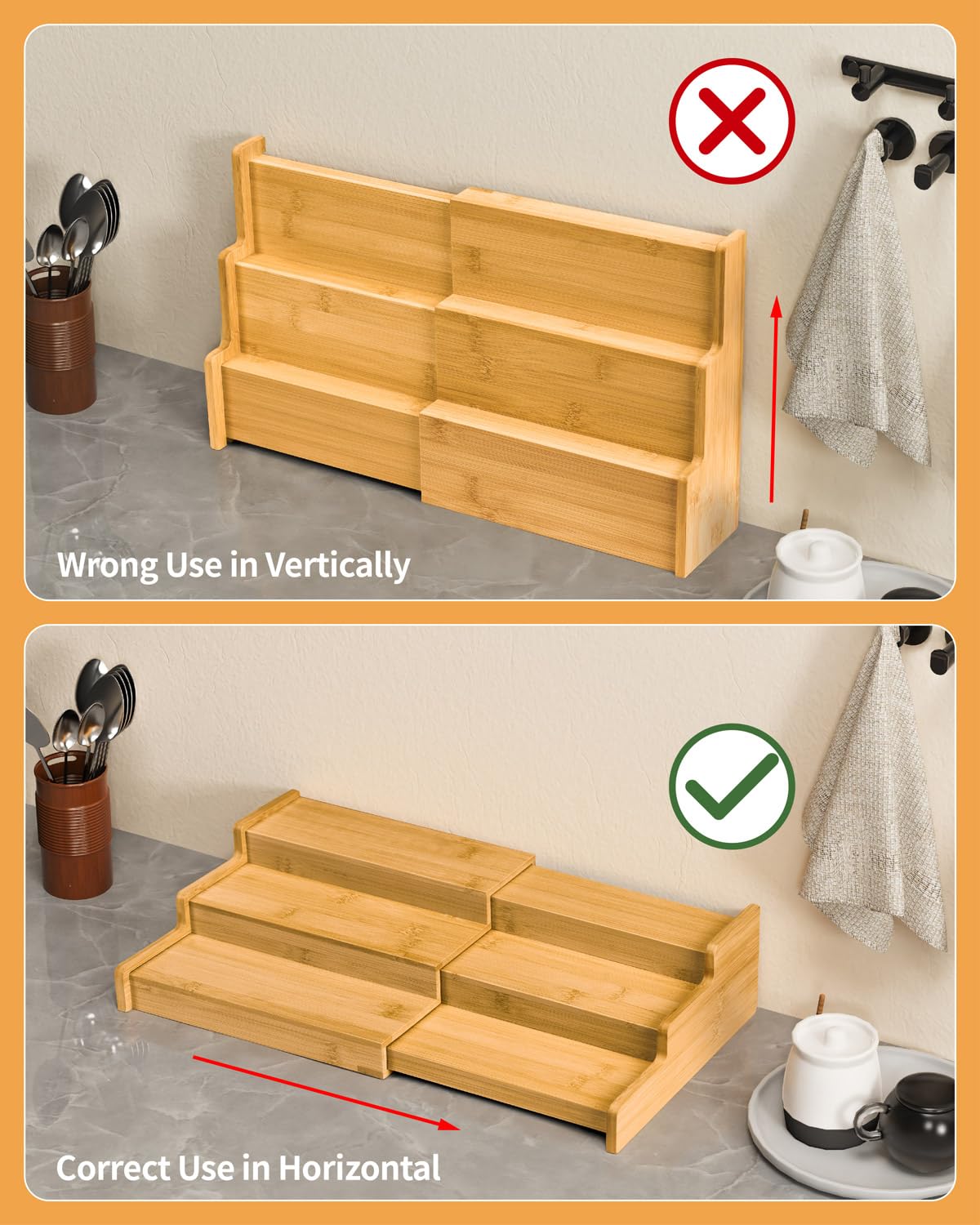 3-Tier Expandable Bamboo Spice Rack Organizer for Kitchen Cabinet & Pantry - Adjustable Wooden Storage Shelf, Countertop or Drawer Spice Rack for Canadian Kitchen