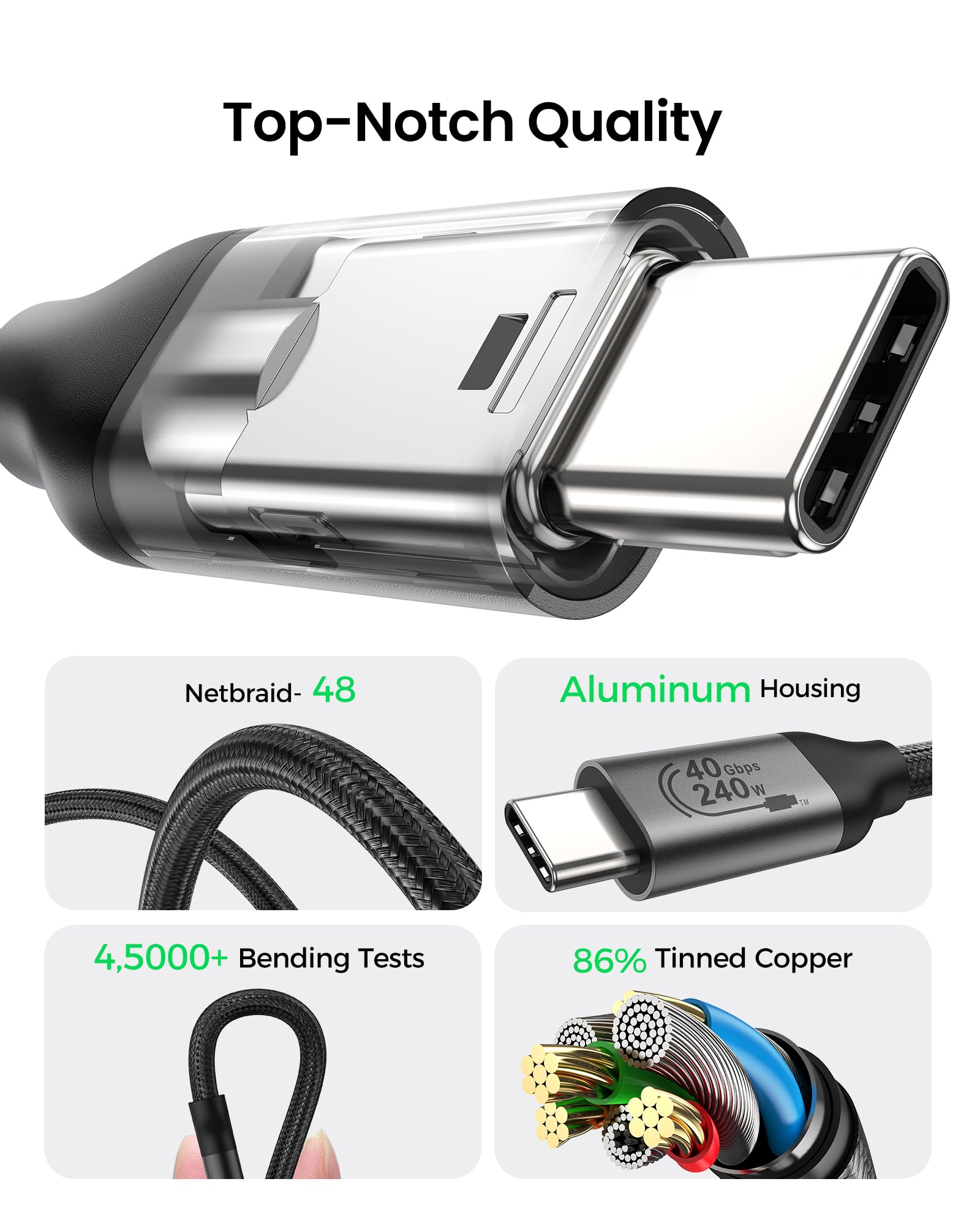 Silkland USB 4 for Thunderbolt 4 Cable 1FT, 40Gbps Data Transfer, 240W PD 3.1 Fast Charging, 8K/5K@60Hz, Short USB C Data Cable, Compatible for SSD, MacBook, iPhone 17, Docking, Mac mini