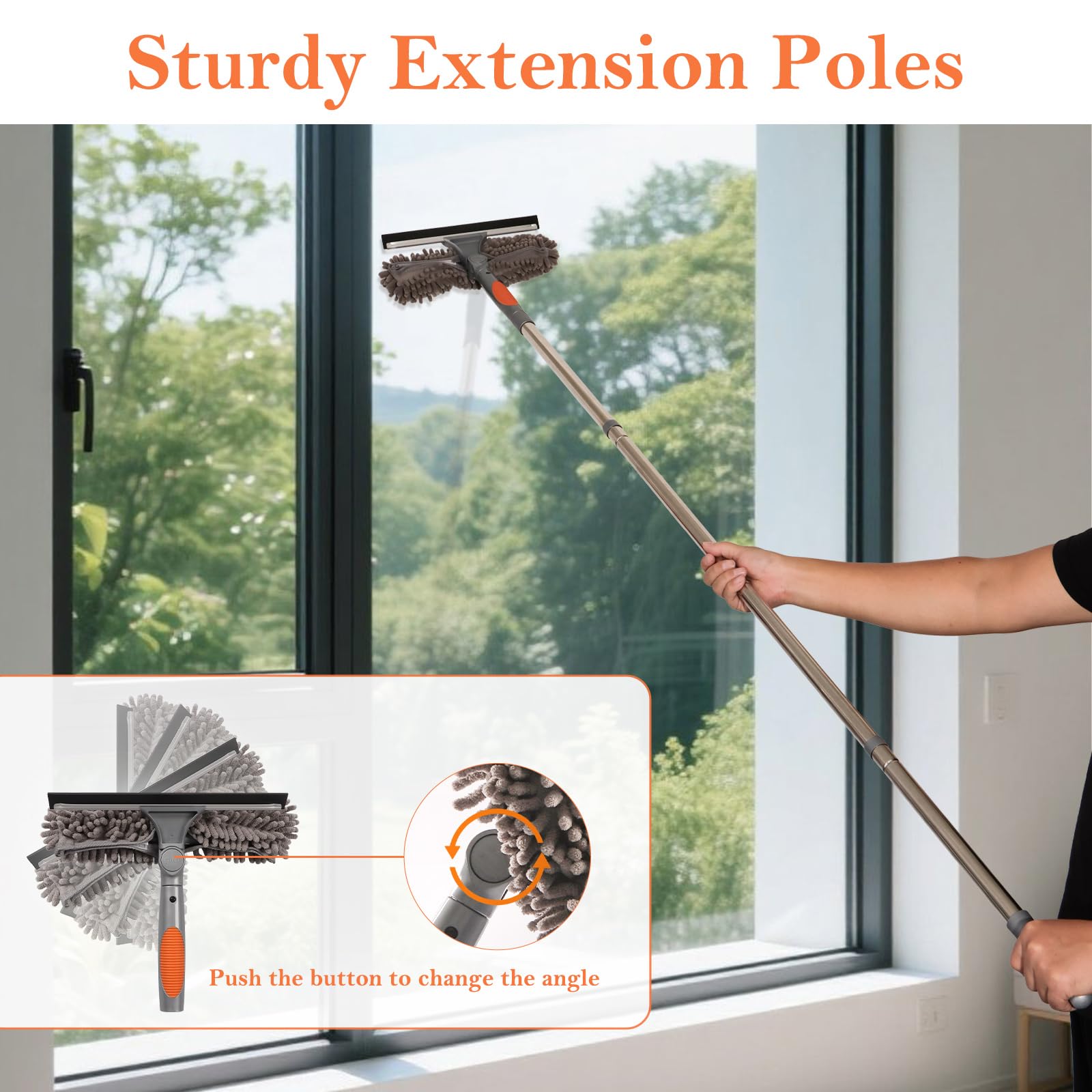 Terafeels 66.92in / 170cm Window Cleaning Tools, Window Squeegee: 2 in 1 Double-Sided Professional Cleaner Window Washing Kit with Extension Pole (Grey)