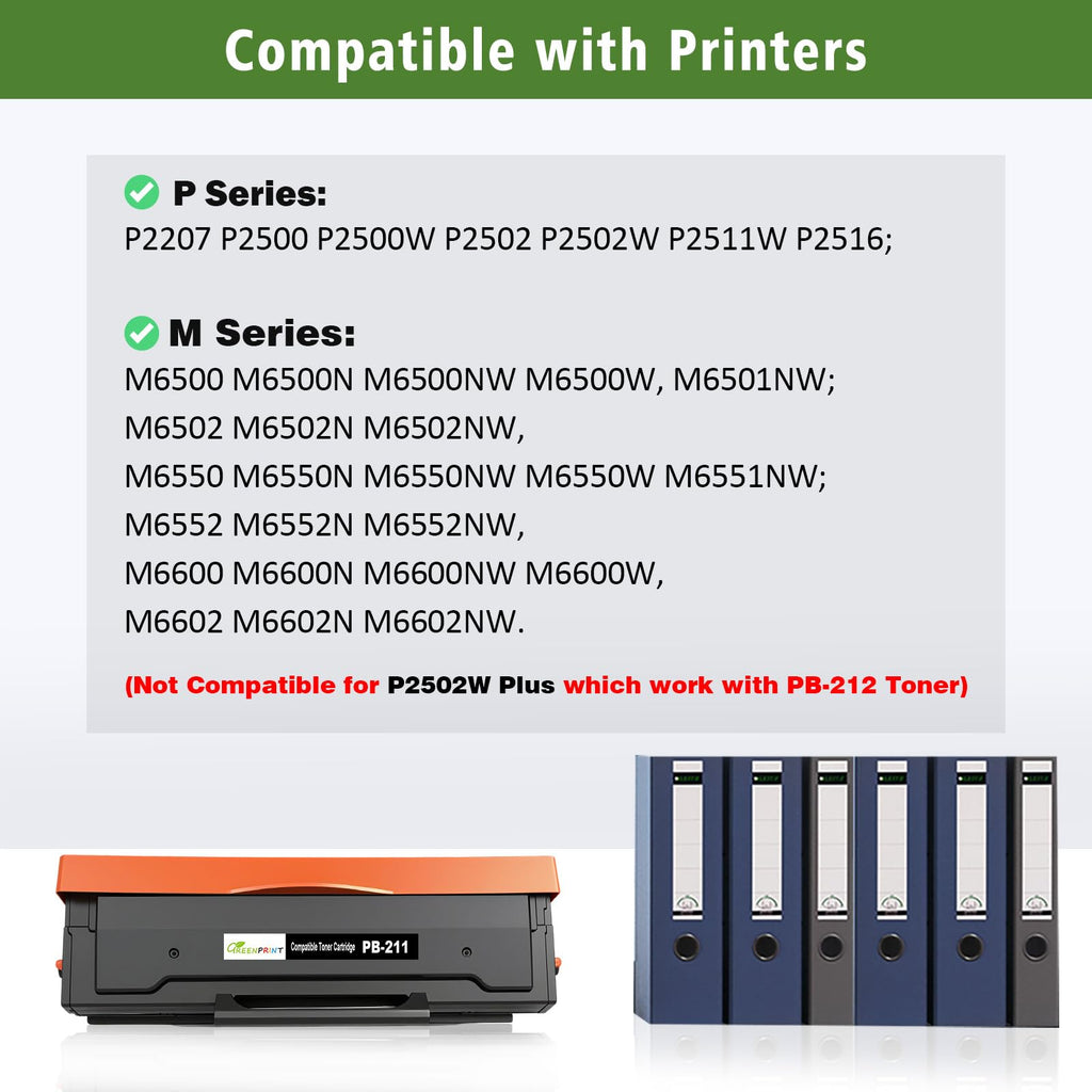 PB-211 PB-210E Compatible Toner Cartridge 1600 Pages Black for M6552NW M6602NW M6500NW M6550NW M6600NW P2500 P2500W P2502 P2502W P2511W P2516 P2207 Printers Replace PB-211 PB211 PB-210E PB-211EV