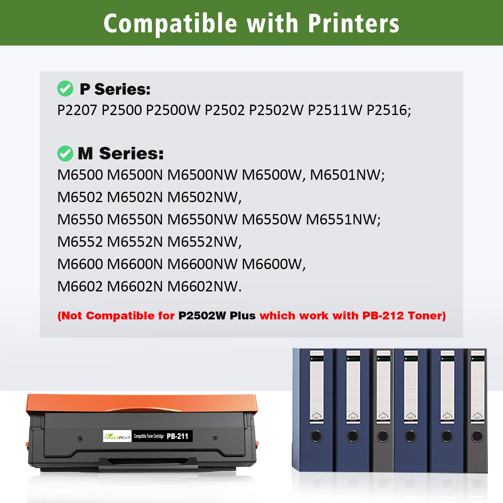PB-211 PB-210E Compatible Toner Cartridge 1600 Pages Black for M6552NW M6602NW M6500NW M6550NW M6600NW P2500 P2500W P2502 P2502W P2511W P2516 P2207 Printers Replace PB-211 PB211 PB-210E PB-211EV
