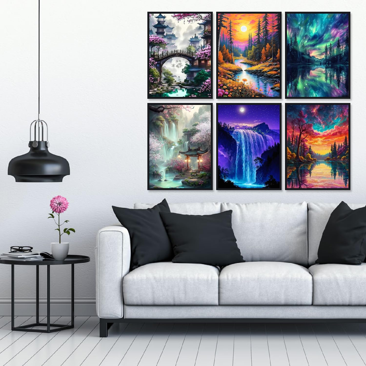 9 Pack Diamond Painting Kits for Adults, 5D Landscape Diamond Art Painting Kits for Adults Beginner, Adult Diamond Art, DIY Aurora Full Drill Diamond Dots for Home Wall Decor 12X16 Inch