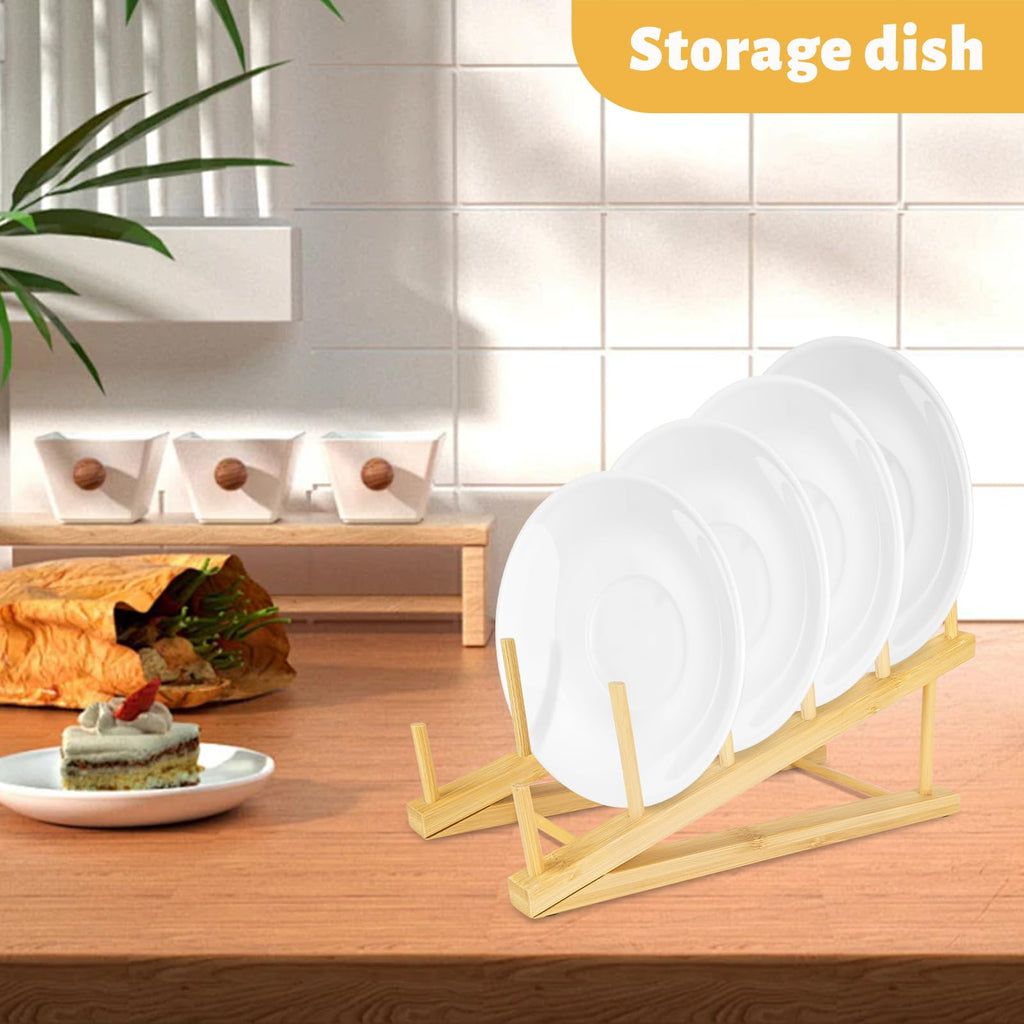 6 PCS Bamboo Dish Drying Rack Wooden Pot Lid Holder, SHAIDOJIO Plate Stand Drainer Kitchen Cabinet Organizer for Dish, Pot Lids, Bowls, Cups, Cutting Boards, Books (5 Slots)