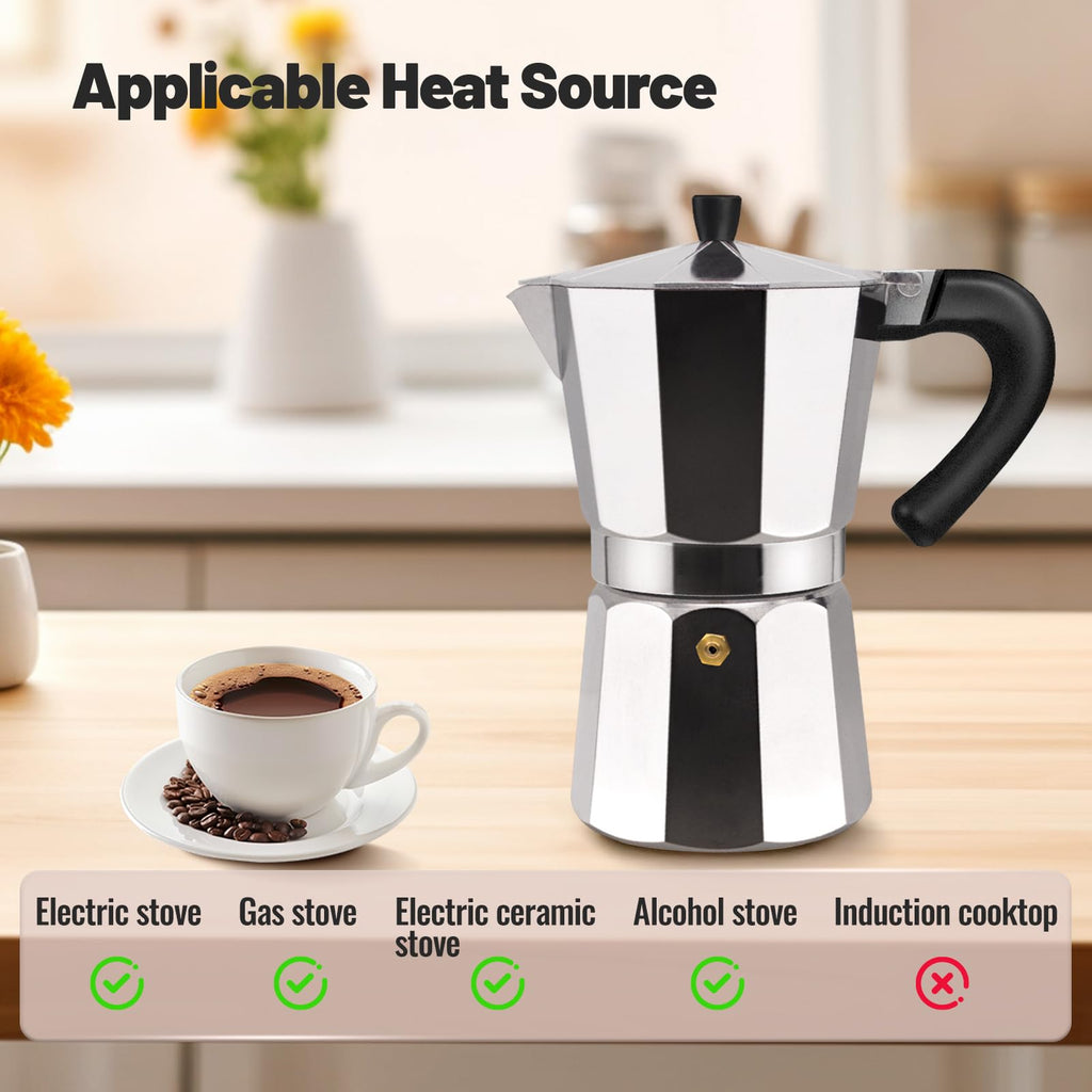 14 Cup Aluminum Moka Pot Classic Stovetop Espresso Coffee Maker 700ml 23oz Coffeemaker Percolator Mocha Pot Greca Coffee Maker Cafe Makers for Italian and Cuban Café Brewing Silver