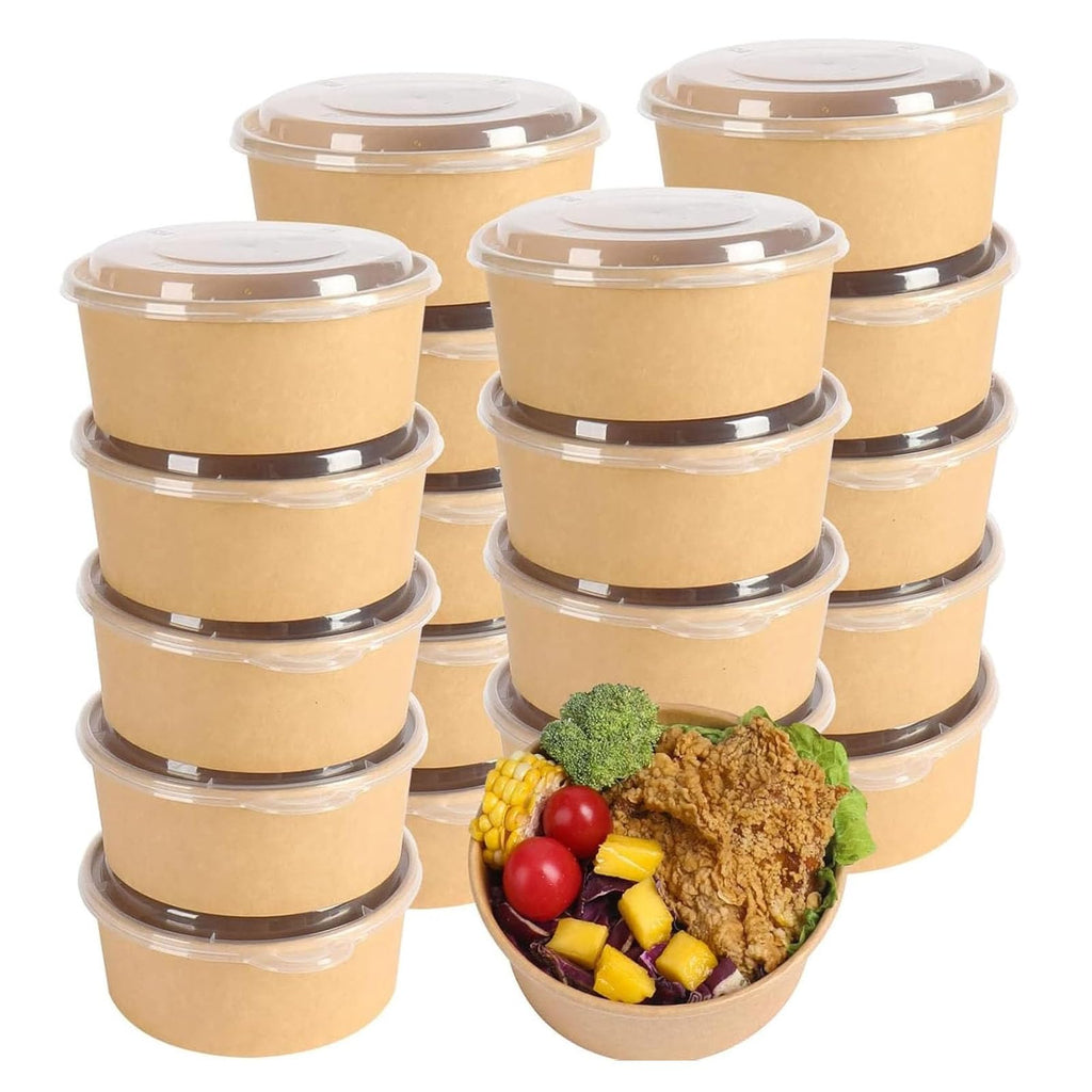 50 Pack Kraft Paper Bowls with Lid | 25 Oz Disposable Soup Salad Serving Bowls to Go Food Container forParty Dessert, Ice Cream, Yogurt, Microwave Freezer Safe