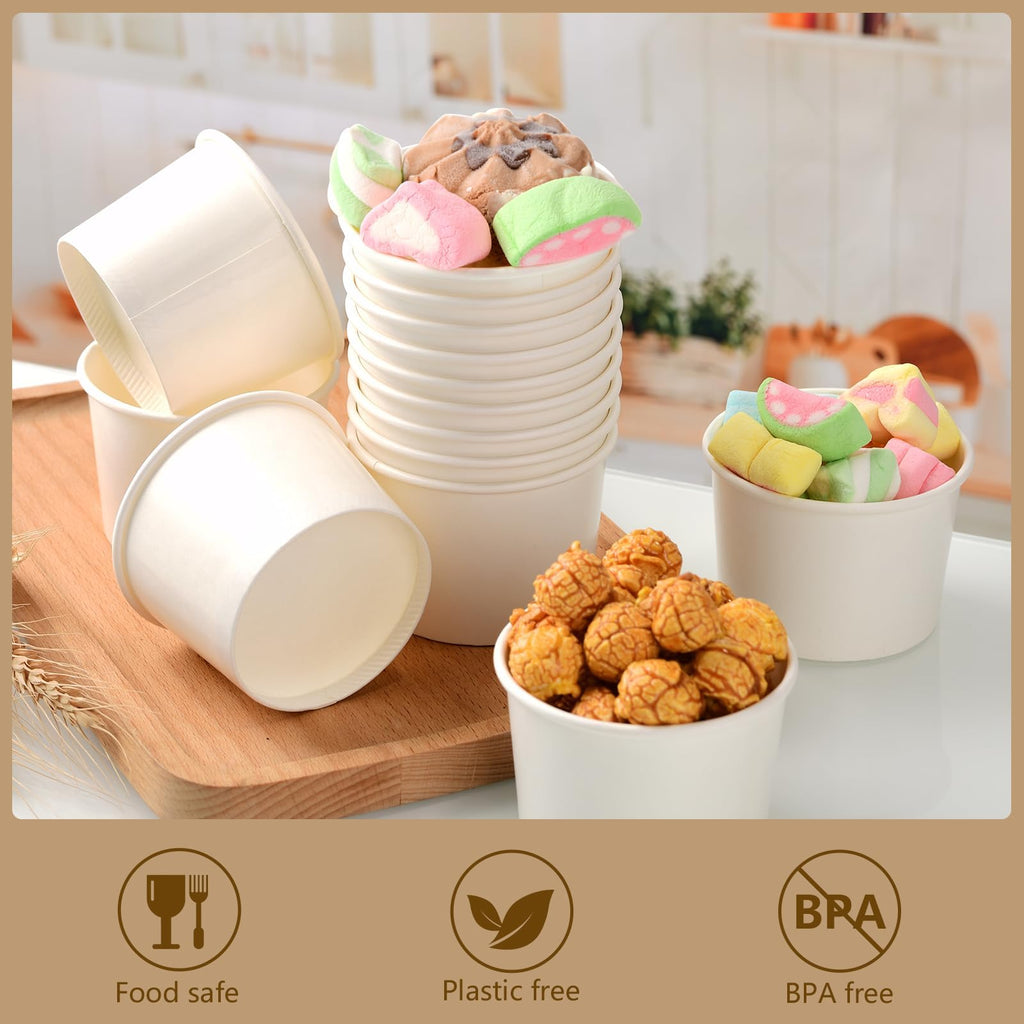 Belinlen 100 Count 4 oz Paper Ice Cream Cups Frozen Yogurt Cup Dessert Bowls Frozen Dessert Supplies(White)