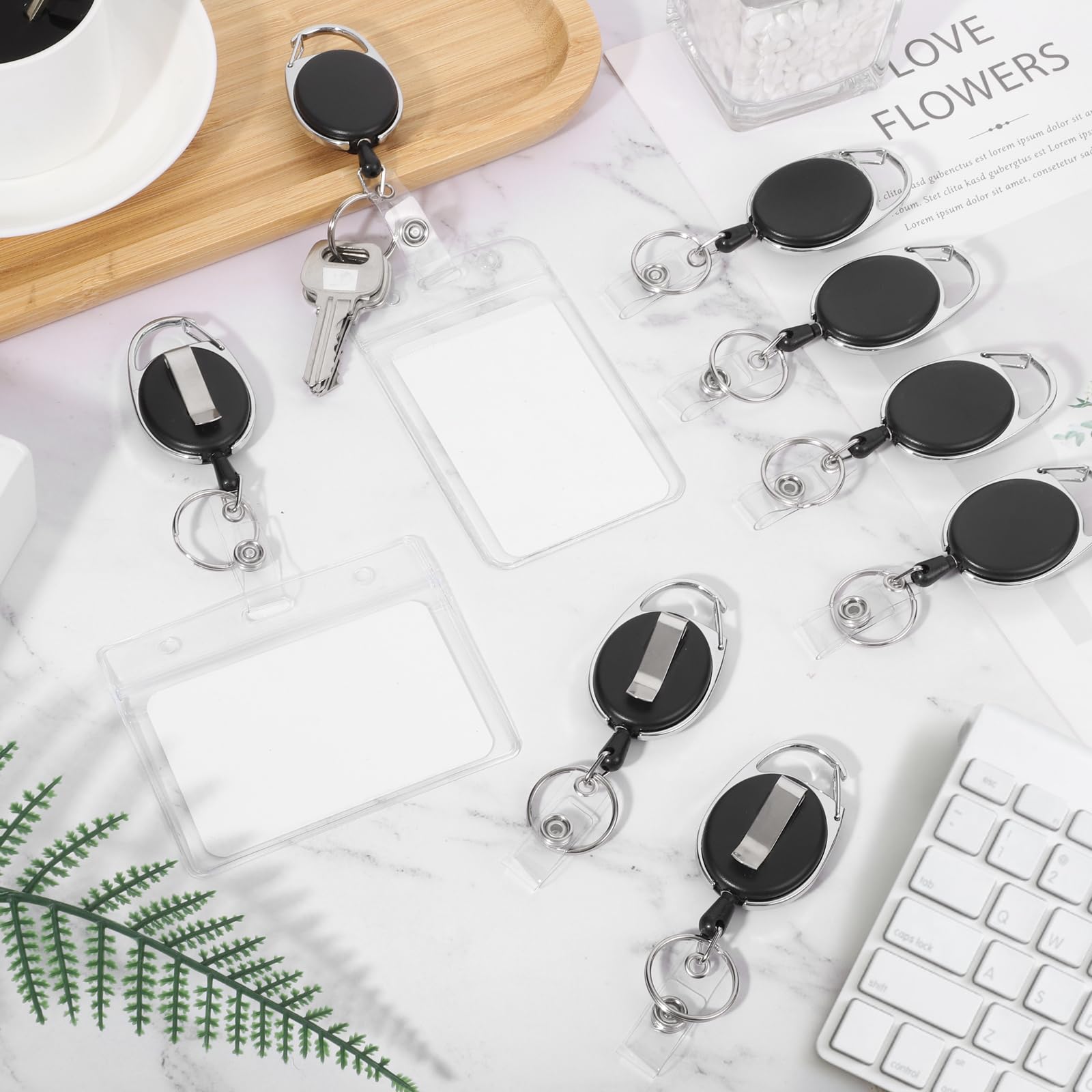 20 Pack Badge Reels Retractable ID Badge Holder with Carabiner Heavy Duty Badge Reel Clip and Key Chain for Work Office