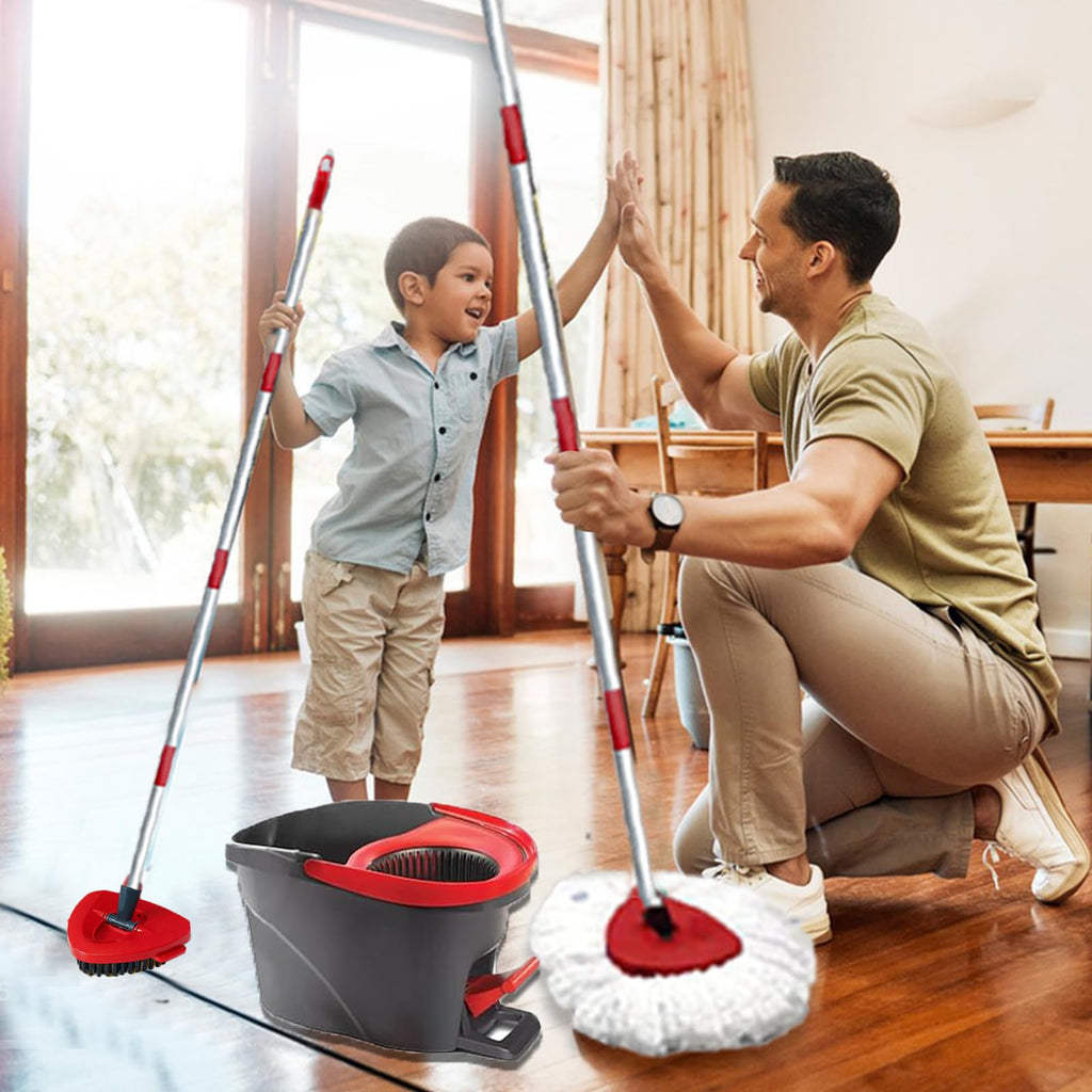 2 Pack Spin Mop Replacement Heads Mops Refills Compatible with Vileda Moppe Replace Head Safe for Cleaning All Hard-surfaced Floors Includes 2 Scrub Brush,Extra Base (White)