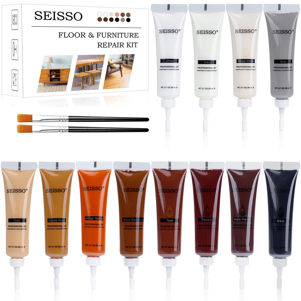 Wood Filler Stainable, SEISSO Wood Furniture Repair Kit for Wooden Scratches, Wear & Tear Cover Remover - Touching up Any Colors Wood Laminate Floor Hardwood - 12 Colors