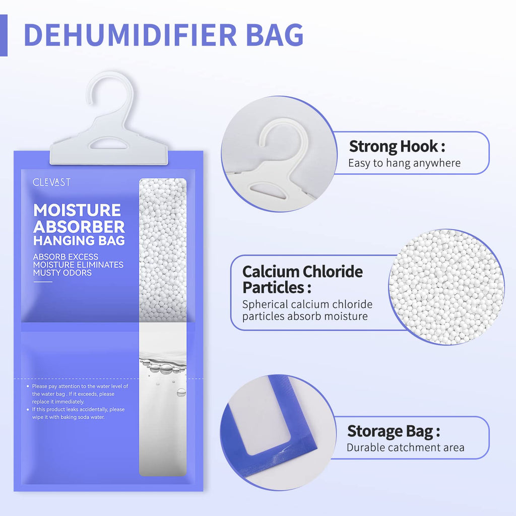 CLEVAST Moisture Absorbers Packets 10 Pack, Dehumidifier Bags for Closet, Unscented Hanging Humidity Absorber in Wardrobes, Bedrooms, Bathrooms(Net Wt. 230g/Pack)