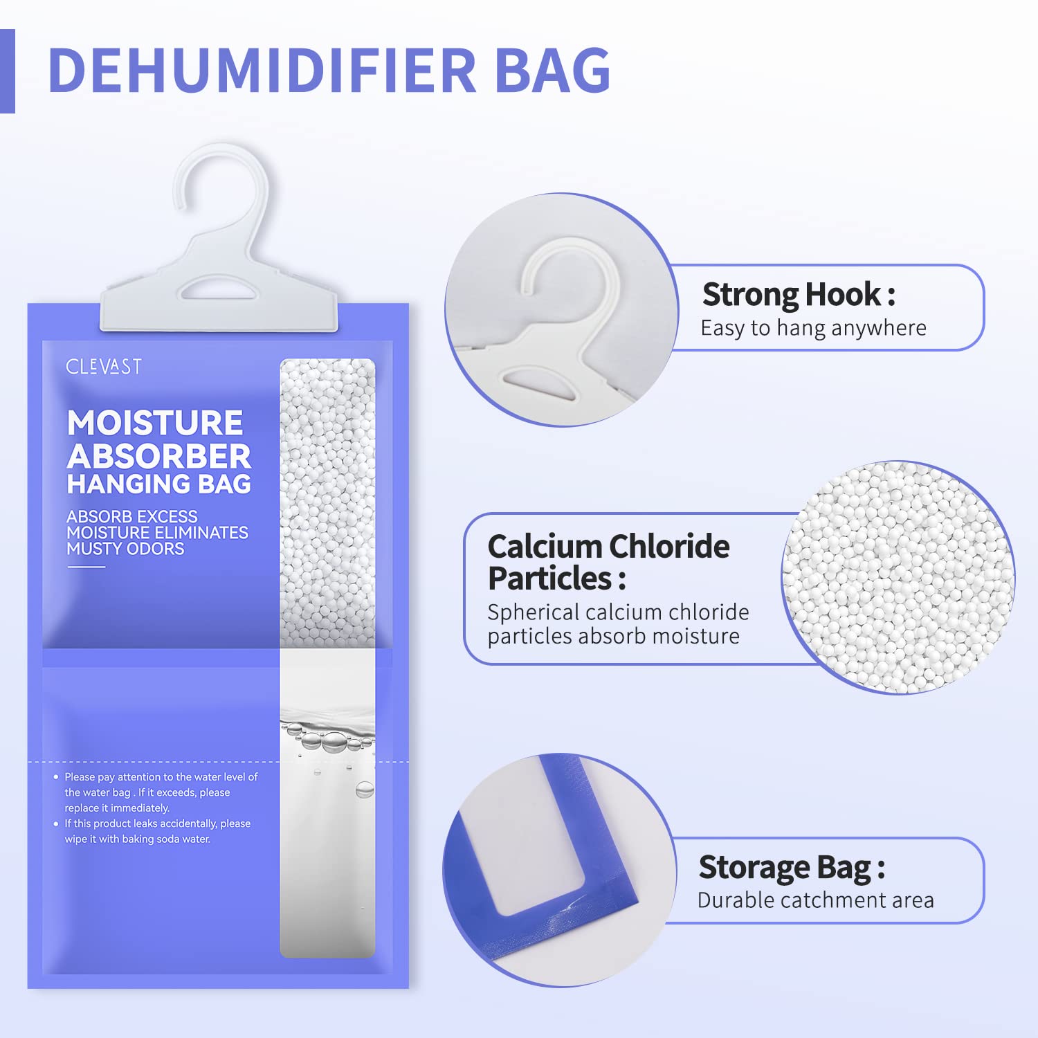 CLEVAST Moisture Absorbers Packets 10 Pack, Dehumidifier Bags for Closet, Unscented Hanging Humidity Absorber in Wardrobes, Bedrooms, Bathrooms(Net Wt. 230g/Pack)