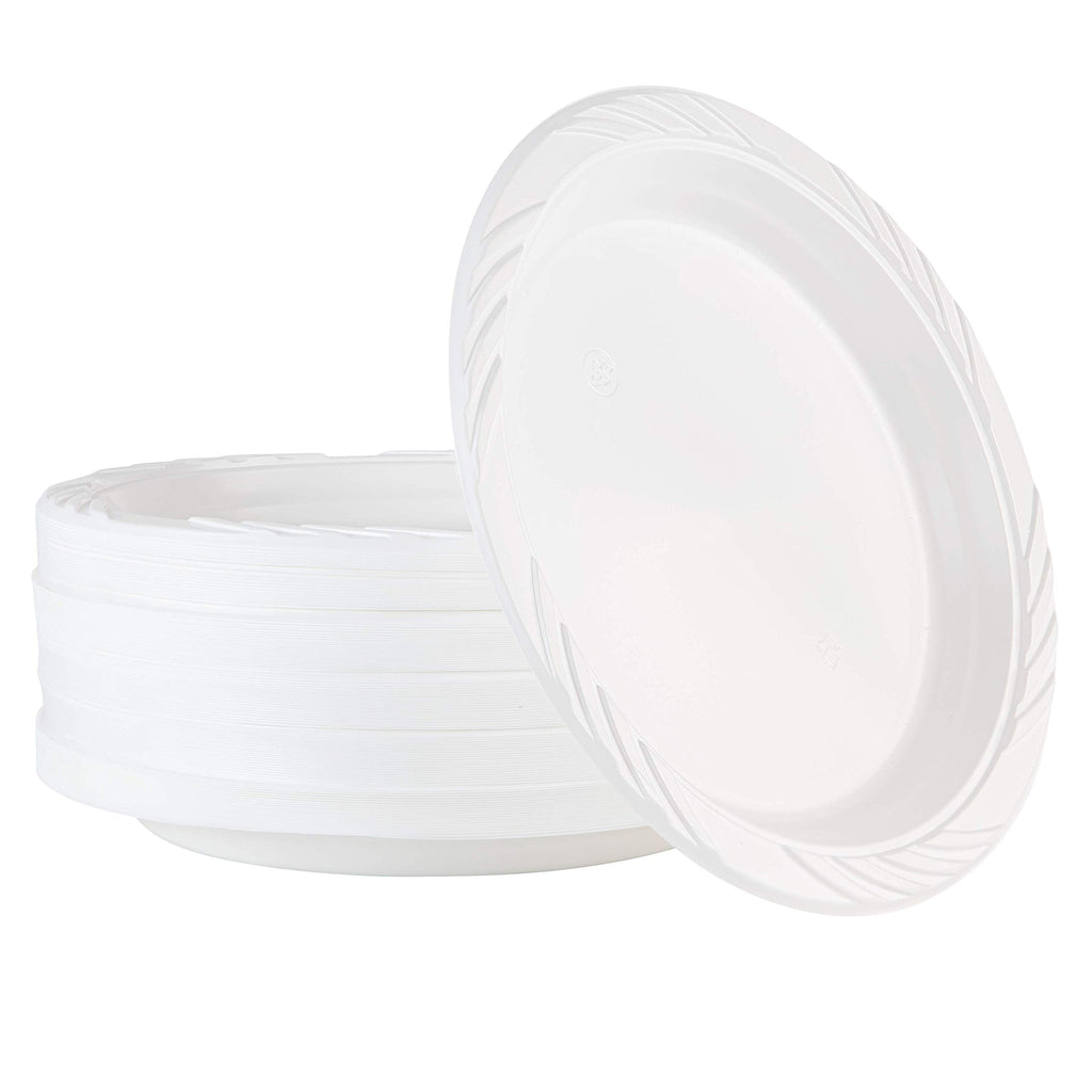 100 Count Disposable 9 Inch White Plastic Dinner Plates large