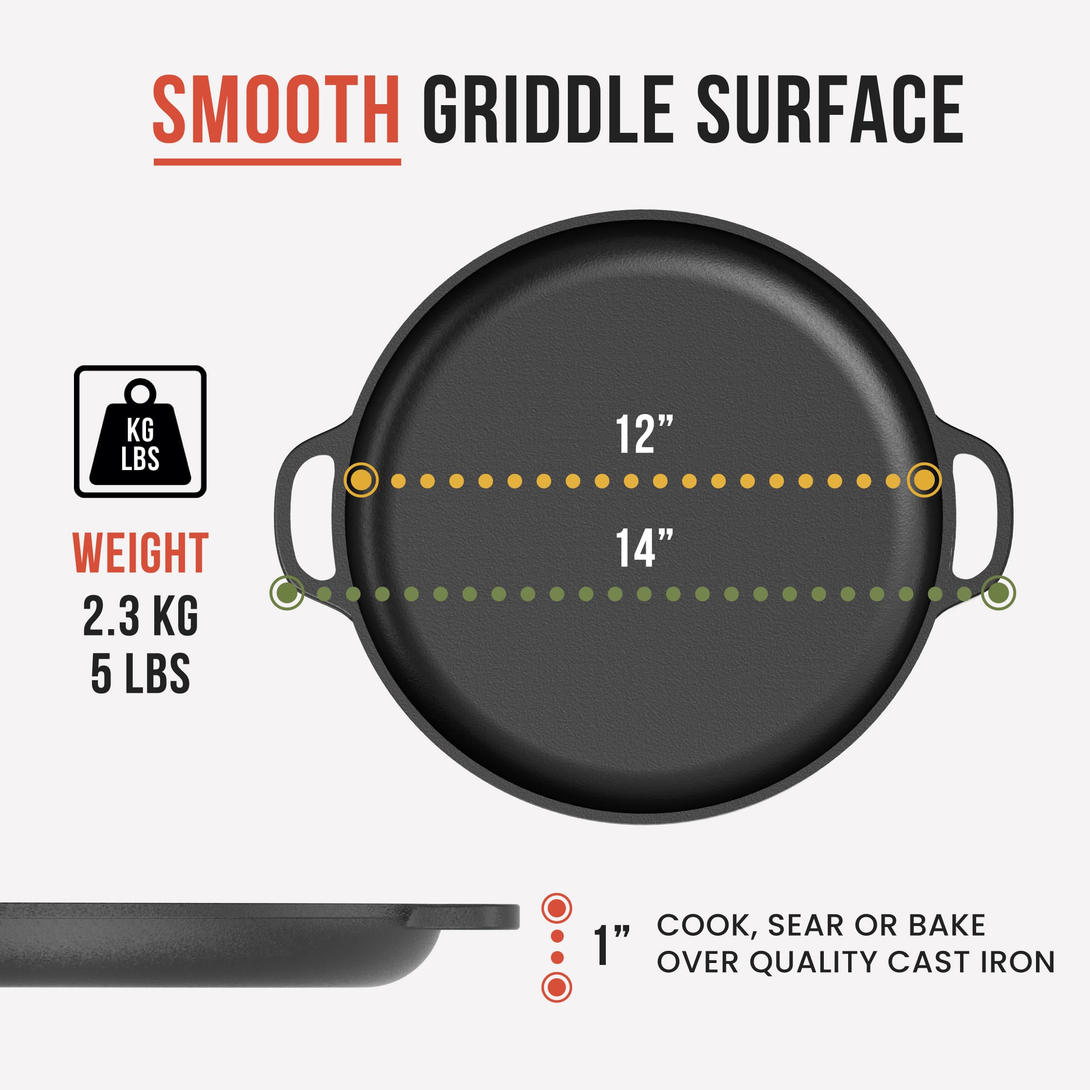 Chef Pomodoro Cast Iron Pizza Pan, Inch Pre-Seasoned Skillet, with Handles, Baking Pan, Round Griddle for Dosa Tawa Roti, Comal for Tortillas, Baking Stove, Oven, Grill BBQ and Campfire (12-inch)