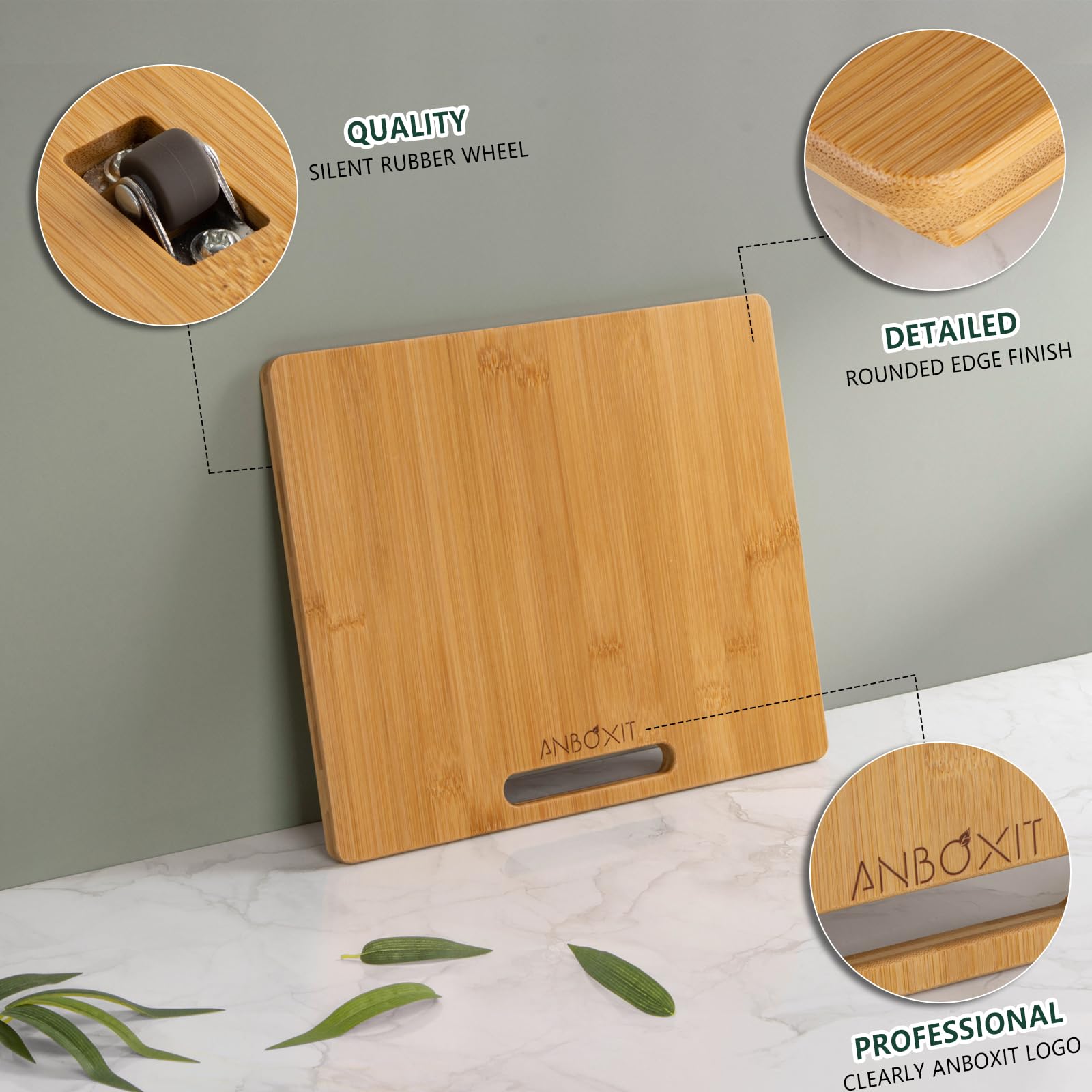ANBOXIT Appliance Sliding Tray for Coffee Maker, Bamboo Small Appliance Slider for Countertop, Kitchen Pull Out Tray for Coffee Maker, with Rubber Wheels, Wide - Small (10"D x 12"W)
