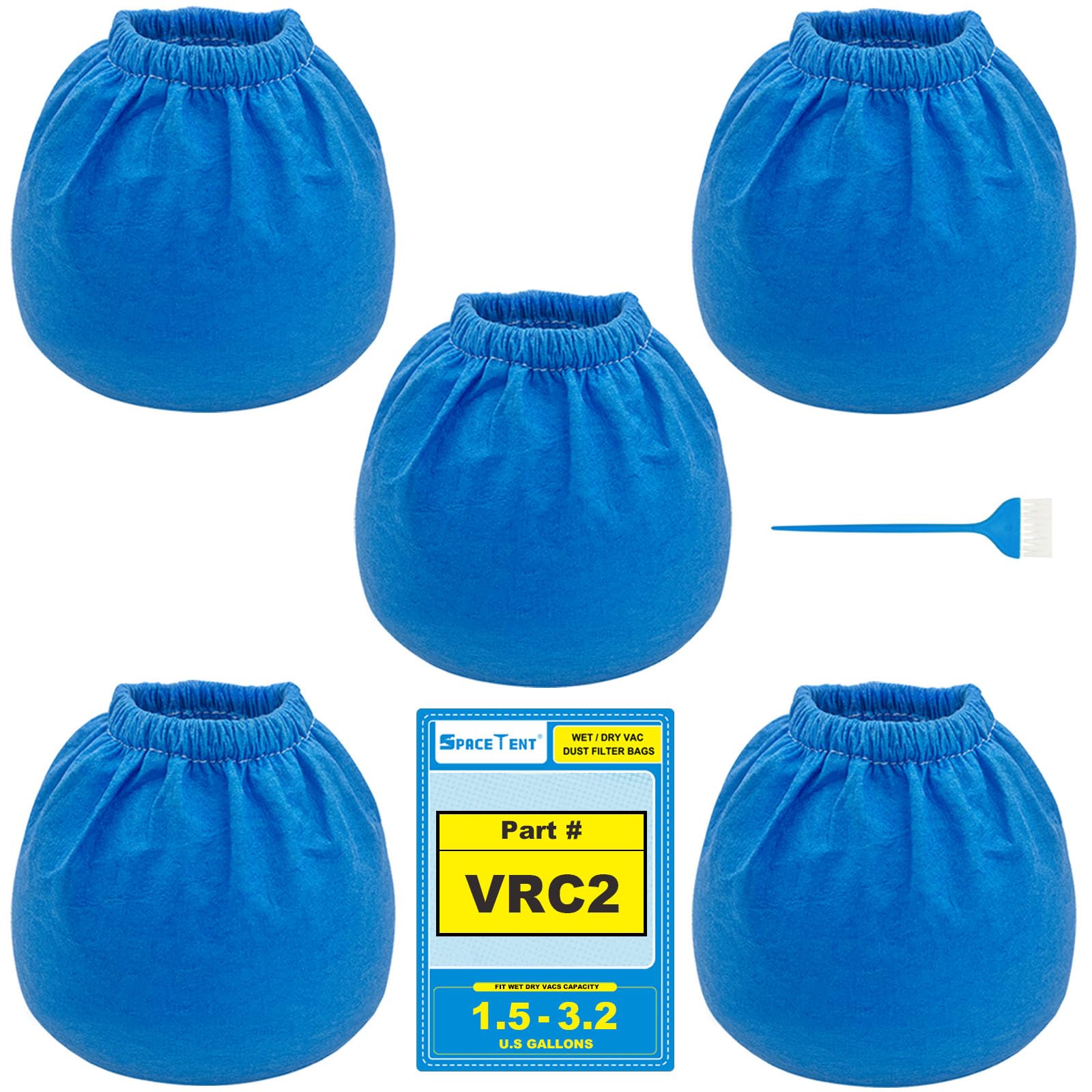 SpaceTent 5 Pack VRC2 Vacuum Filter for Armor All 2.5 Gallon and Vacmaster 1.5 to 3.2 Gallon Wet/Dry Vacuums, Part # VRC2, AA255 Replacement Cloth Filter, Filter Bags