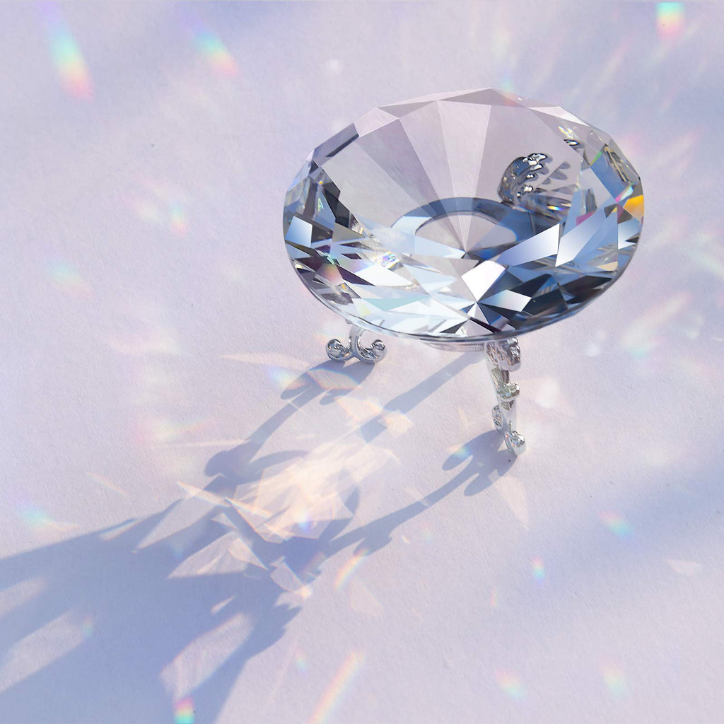 MerryNine 80mm Large Crystal Diamond Paperweight, Clear Top K9 Crystal Diamond Decoration with Sliver Triangle Base, for Wedding, Store, Home, Office, Bar, Best Gift for Lover, Family Friends