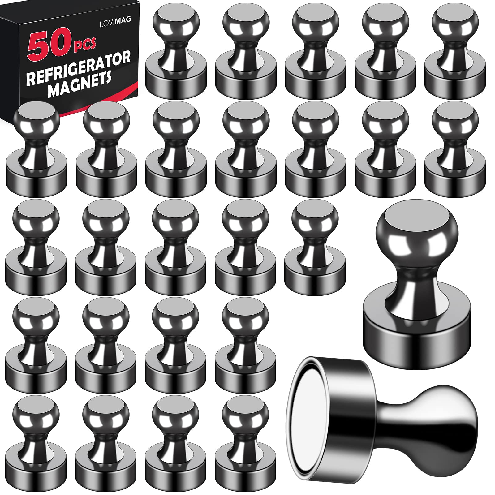 LOVIMAG 50Pcs Black Refrigerator Magnets Fridge Magnets,Small and Dainty Magnets, Metal Magnets for Fridge, Whiteboard, Office, Classroom, Map, Kitchen