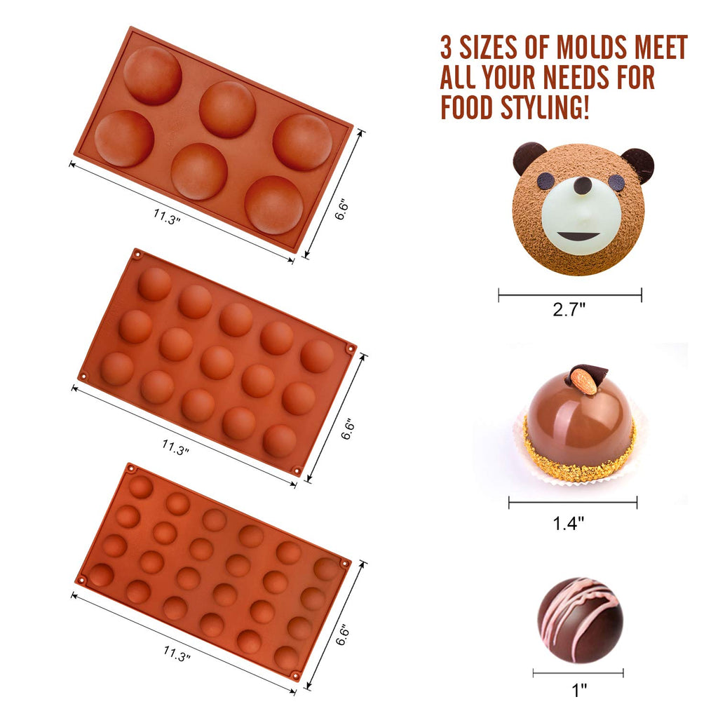 Semi Sphere Silicone Mold, Silicone Chocolate Molds,3 Packs Baking Molds for Making Chocolate, Cake, Jelly, Dome Mousse (6 Cups, 15 Cups and 24 Cups)