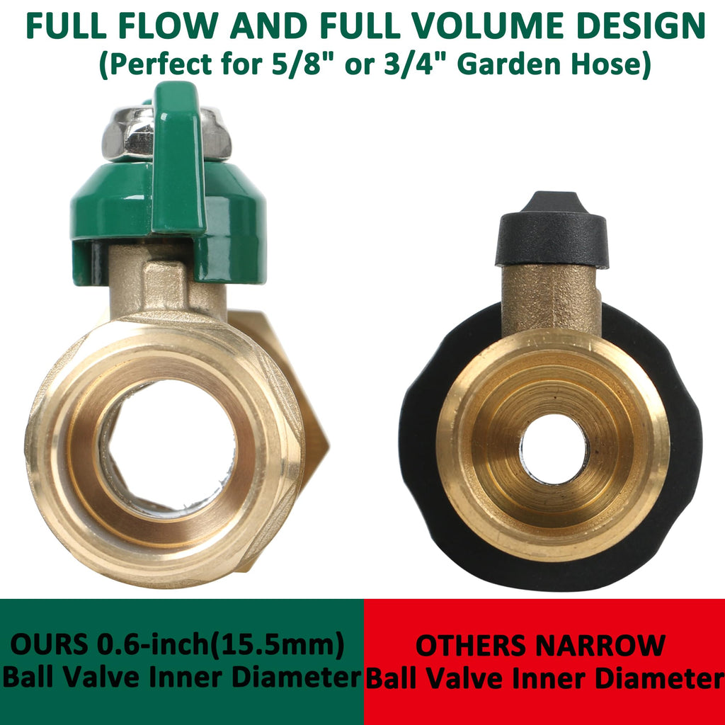 STYDDI Brass Garden Hose Shut Off Valve Full Flow, Heavy Duty 1-Way No Restricted-Flow Water Shut-Off Connector, 3/4” GHT Garden Hose Ball Valve Adapter Coupling, Lawn Hose-end Flow Control
