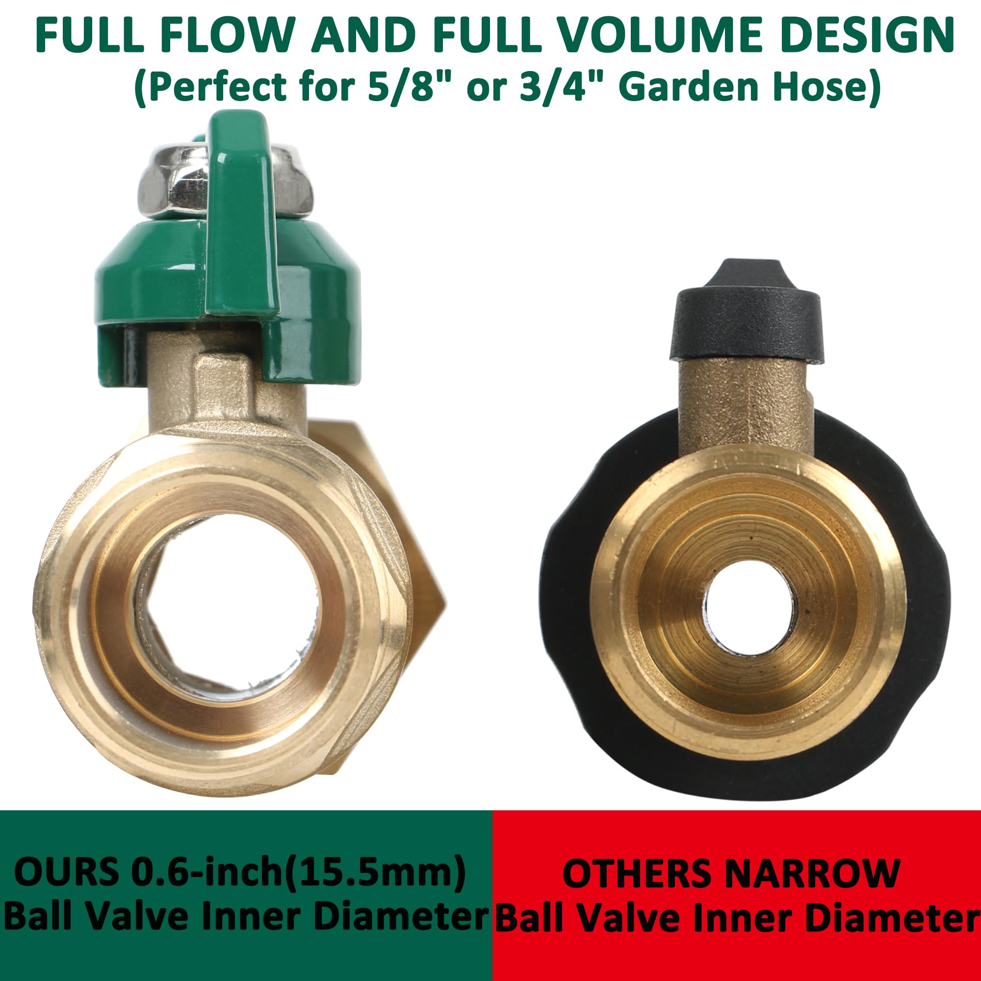 STYDDI Brass Garden Hose Shut Off Valve Full Flow, Heavy Duty 1-Way No Restricted-Flow Water Shut-Off Connector, 3/4” GHT Garden Hose Ball Valve Adapter Coupling, Lawn Hose-end Flow Control