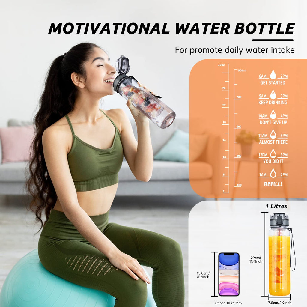 UTEBIT Fruit Infuser Water Bottle, 32 OZ Tea Infuser Bottle, Sports Water Bottle With Straw, BPA Free Leak Proof Tritan Large Water Jug,Men Women's Ideal Fitness Gift Or For Gym, Camping