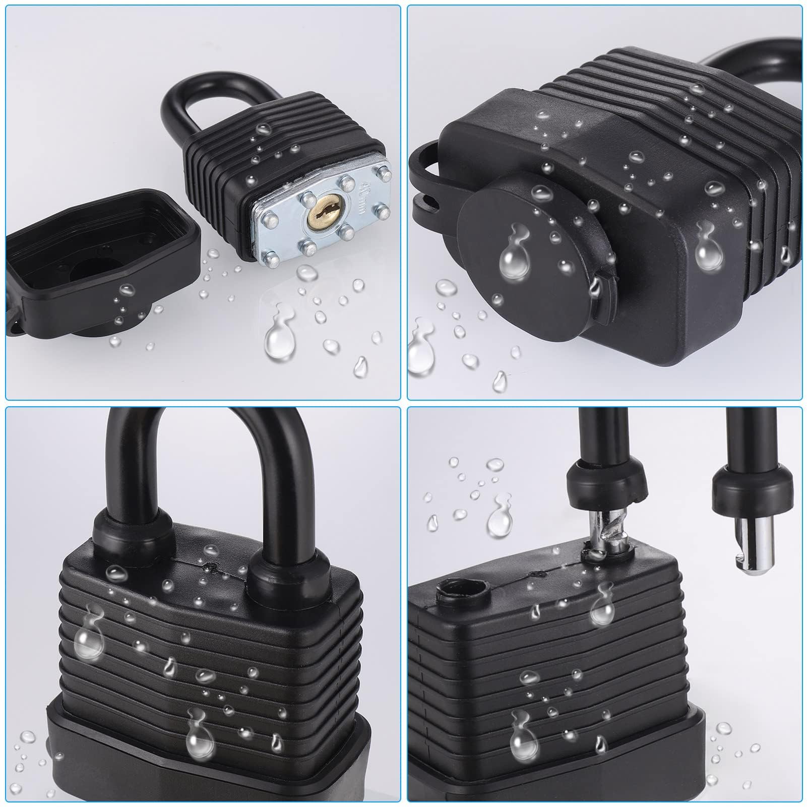 Door Latch Hasp with Door Padlock and Screw, Stainless Steel Door Lock with Key, Heavy Duty Hasp and Staple, Gate Lock, Waterproof Shed Lock, Latch Lock for Bedroom Door Patio Door Garden Gate (Black)