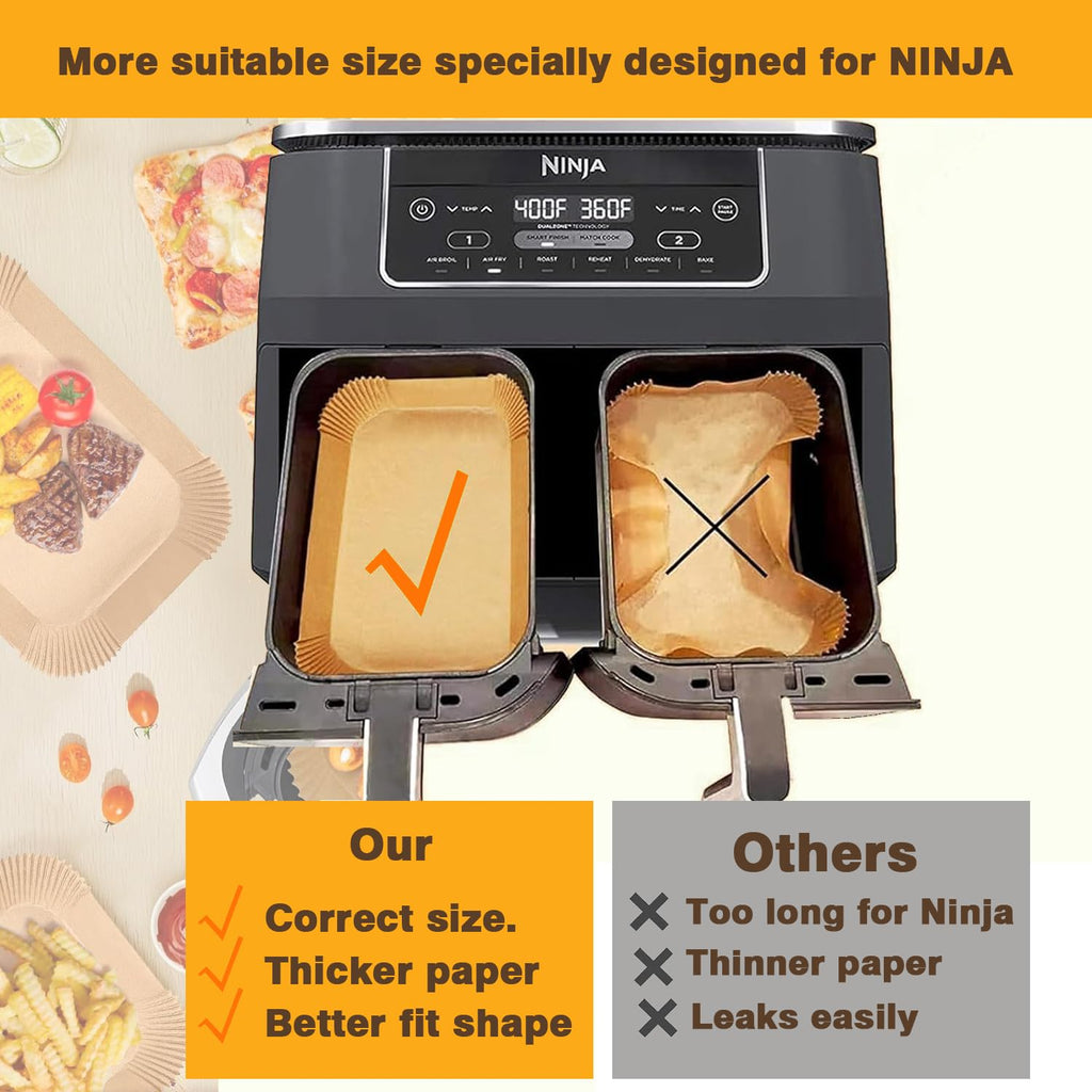 250PCS Air Fryer Liners,Air Fryer Accessories for Ninja Foodi Dual Air Fryer DZ201/DZ401 (250PCS Rectangle 8.1 x 5.3 inch)
