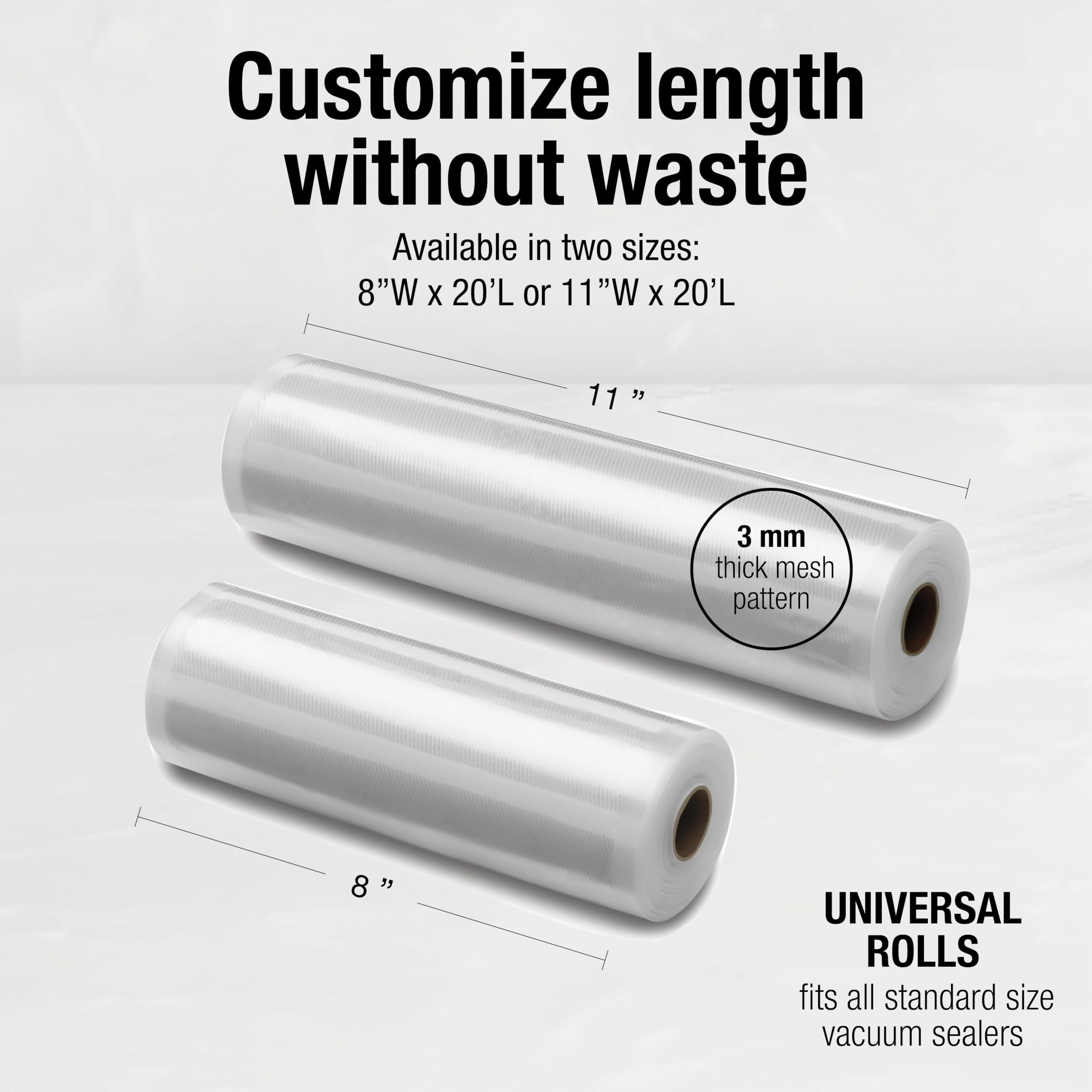 Cuisinart Vacuum Food Sealer Bags 2-Pack 11"x20" ft. rolls, Universal, Microwave & Freezer Safe (VSB-112C)