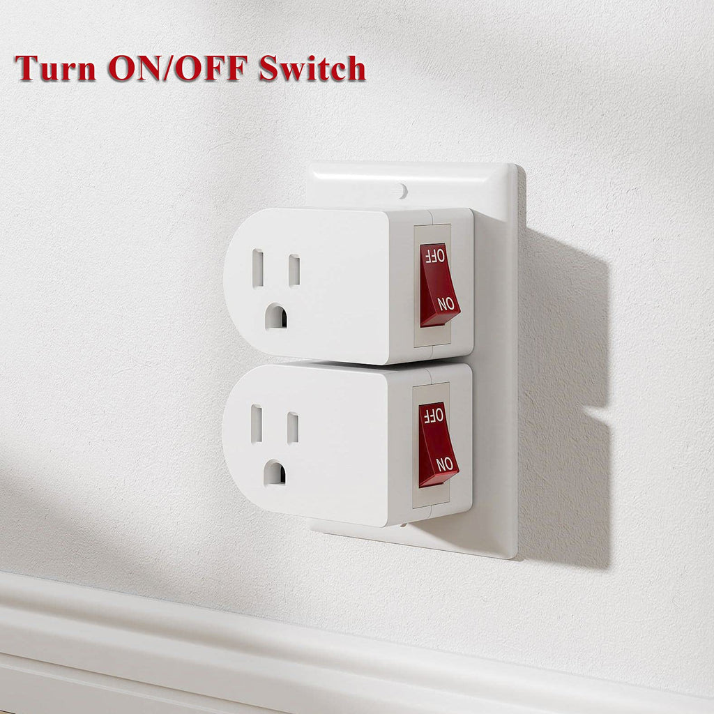 Oviitech 4 Pack Grounded Outlet Wall Tap Adapter with On/Off Power Switch，Single Outlet with Switch in White